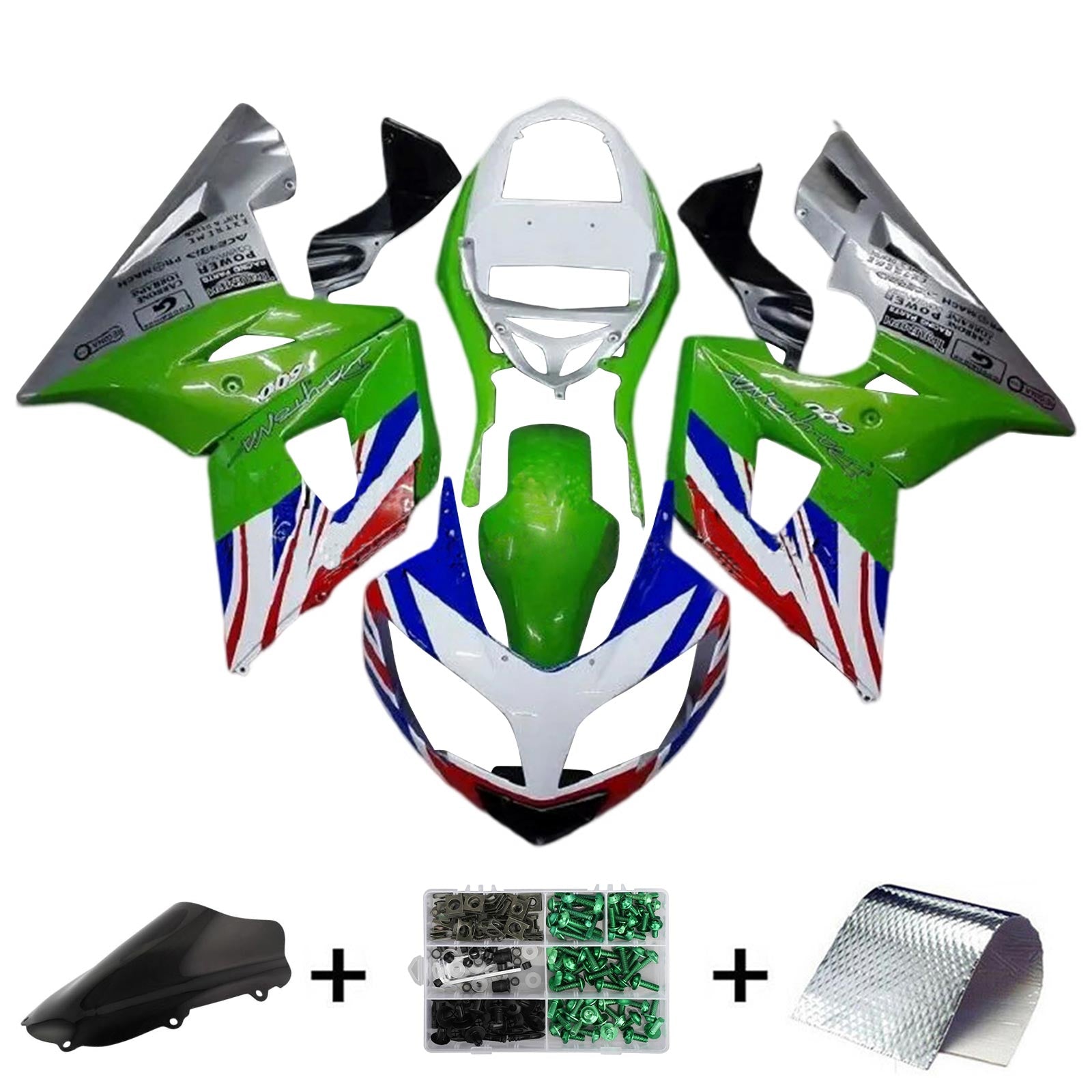 Amotopart 2002-2005 Triumph Daytona 600 650 Green with Flag Fairing Kit