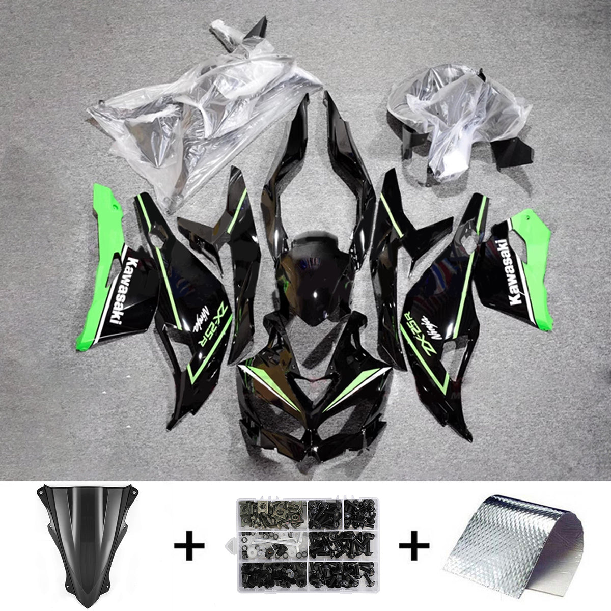 Amotopart 2019-2024 Ninja ZX-25R ZX-4R ZX-4RR Kawasaki Kit de carénage noir et vert