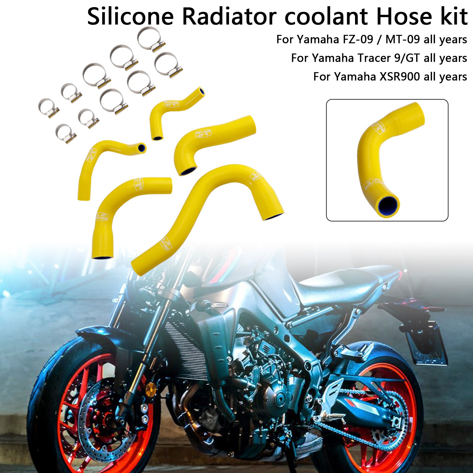 All Years Yamaha MT-09 XSR900 Tracer 9/GT Silicone Radiator coolant Hose