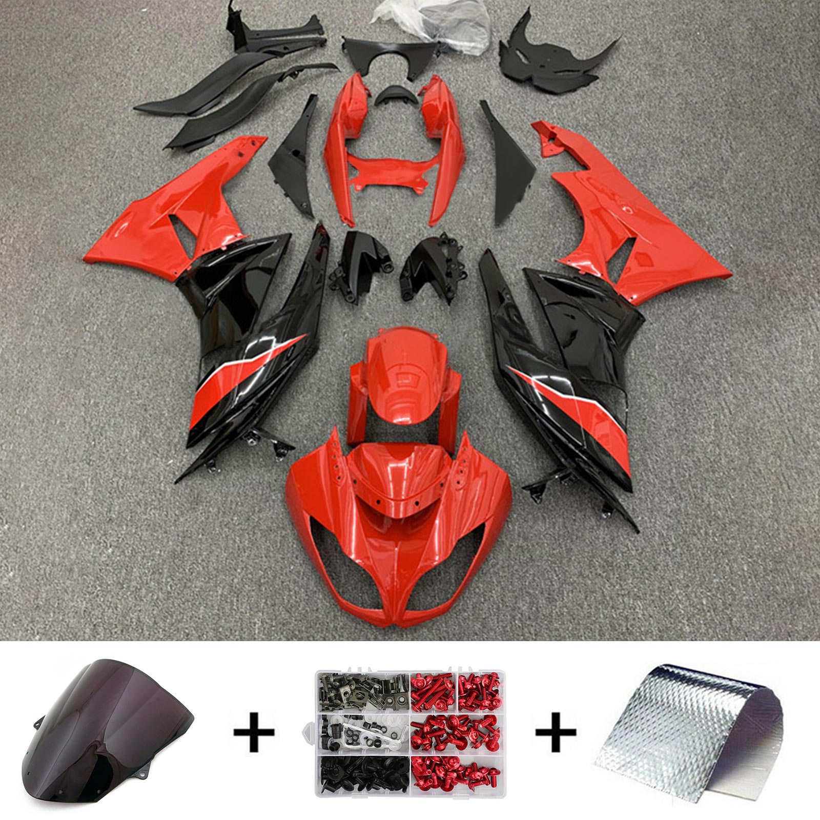 Amotopart Kawasaki 2009-2012 ZX6R 636 Kit de carenado rojo y negro Style2