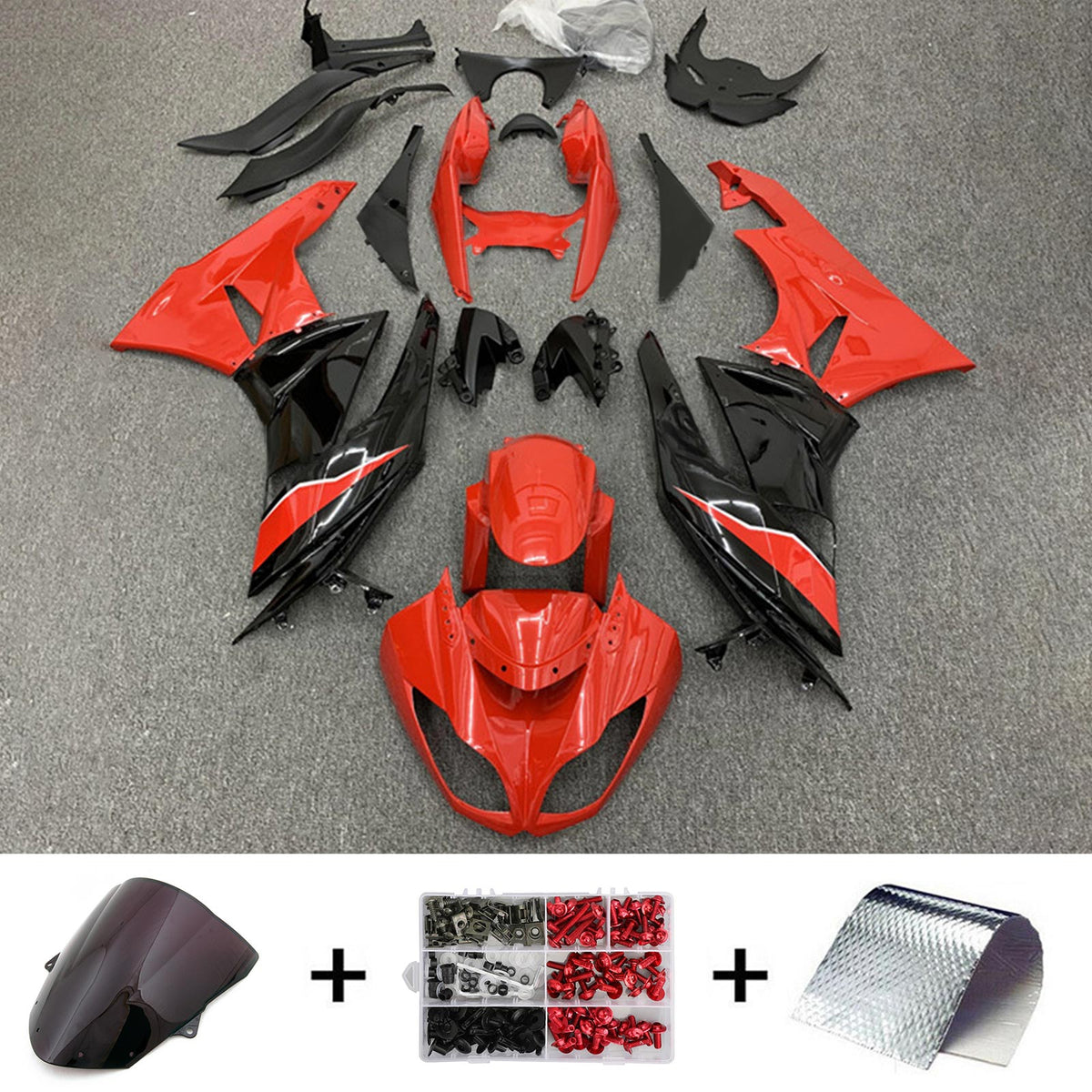 Amotopart Kawasaki 2009–2012 ZX6R 636 Rot &amp; Schwarz Style2 Verkleidungsset