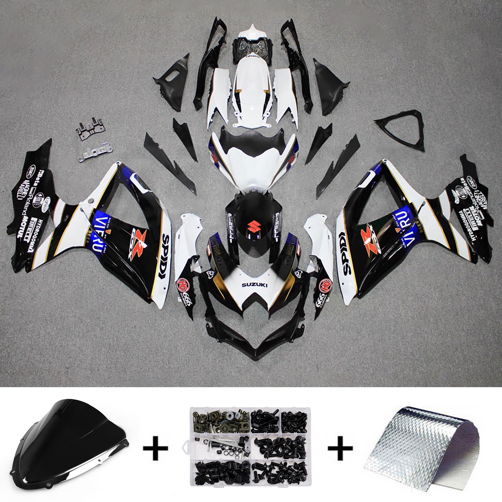 Amotopart 2008-2010 Suzuki GSXR 600/750 Black White Fairing Kit