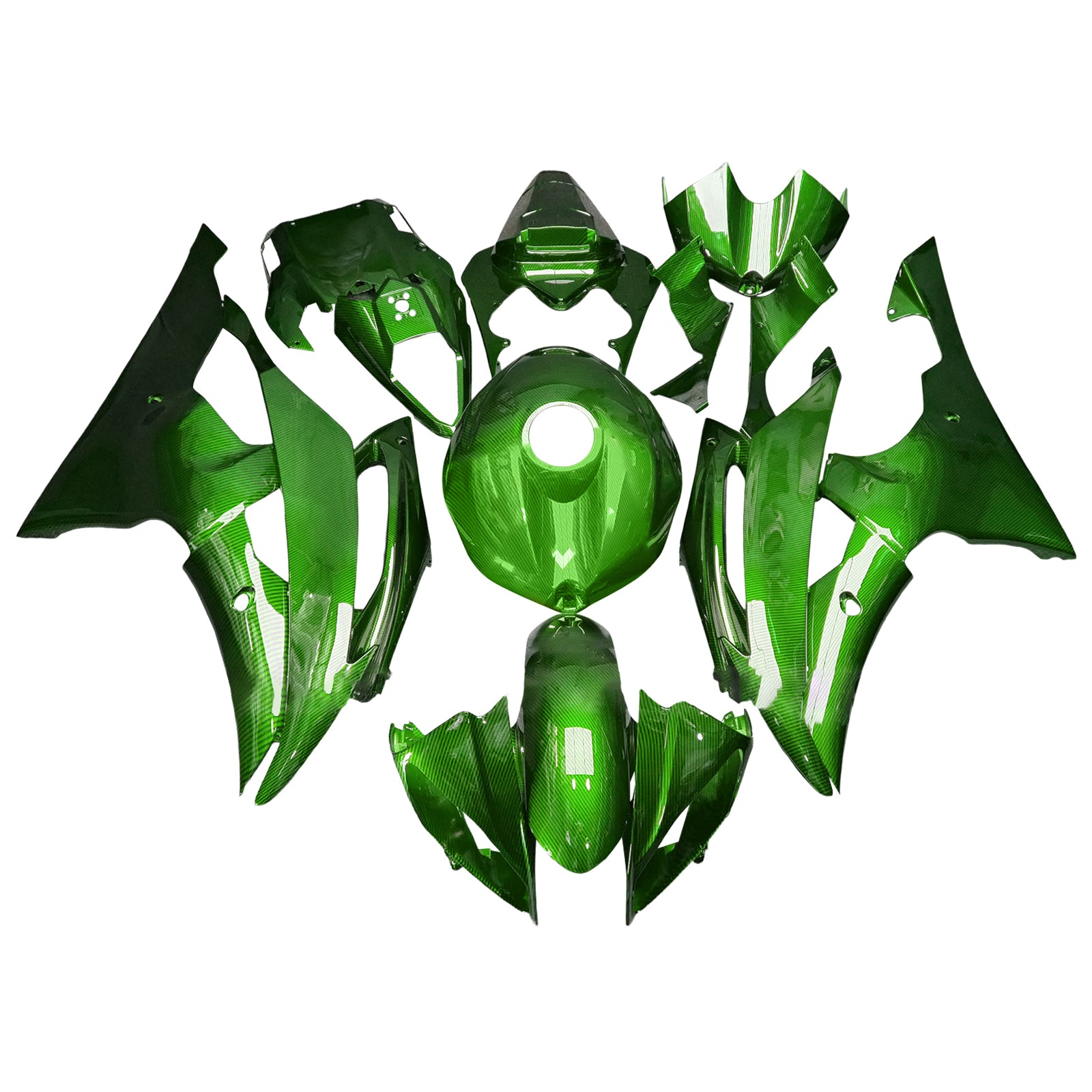 Amotopart 2008-2016 Yamaha YZF-R6 Green Carbon Fiber Pattern Fairing Kit