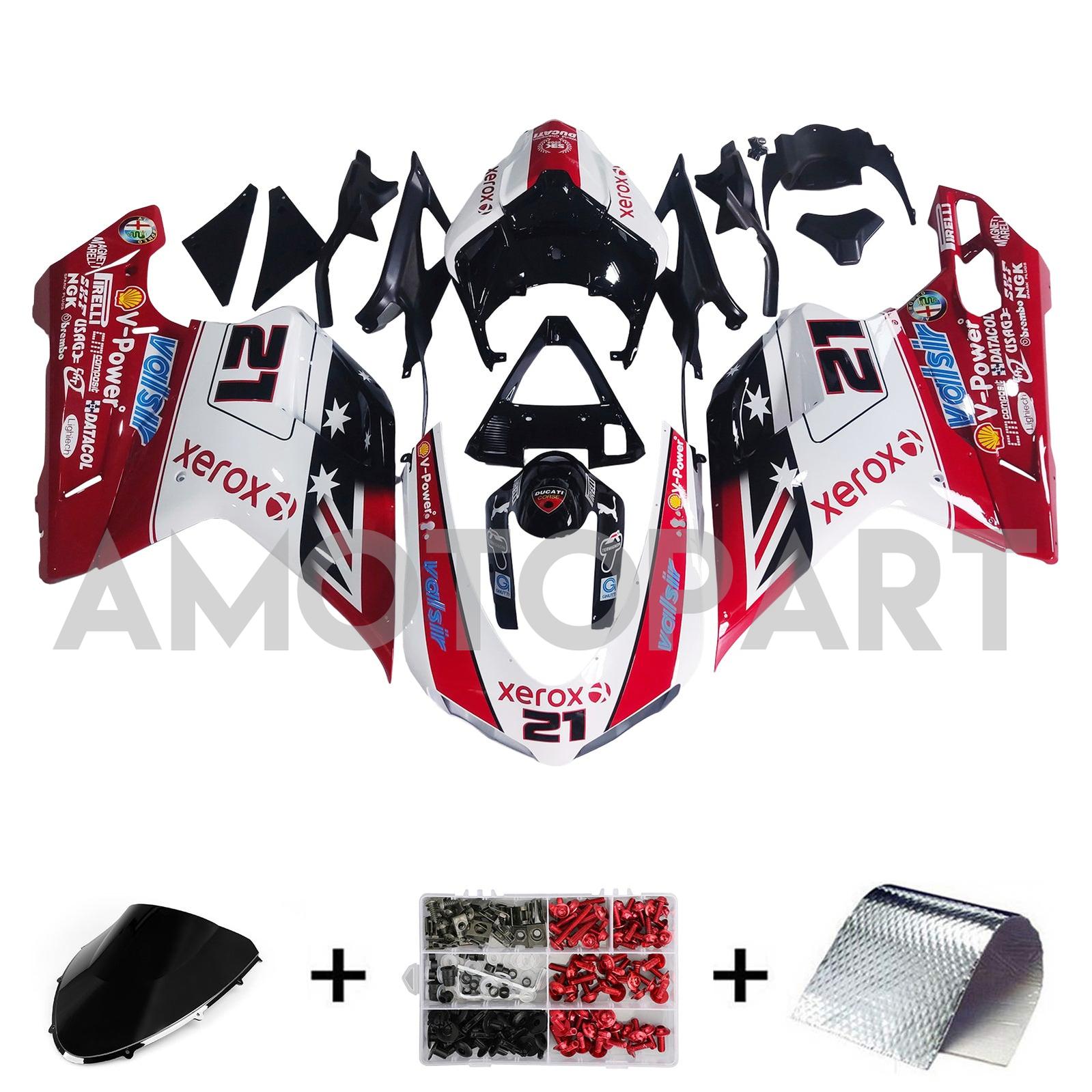 Amotopart All Years Ducati 1098/1198/848 Red White Fairing Kit