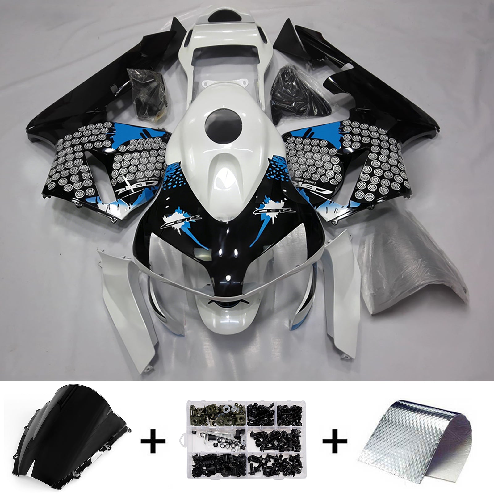 Amotopart 2003-2004 Honda CBR600RR Black White Fairing Kit