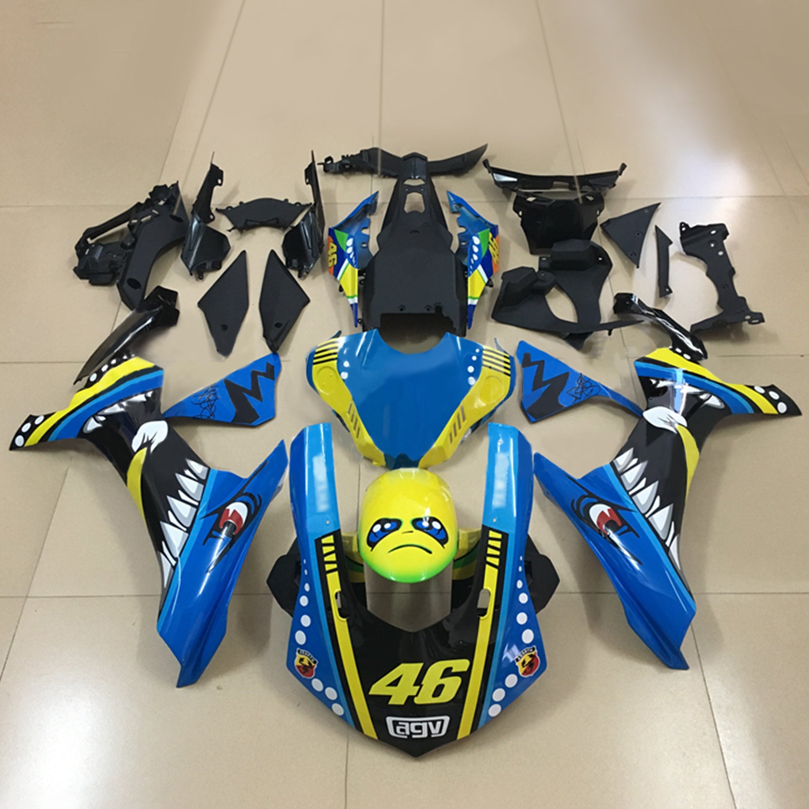 Amotopart Kit carénage dents de requin jaune bleu Yamaha YZF 1000 R1 2015-2019