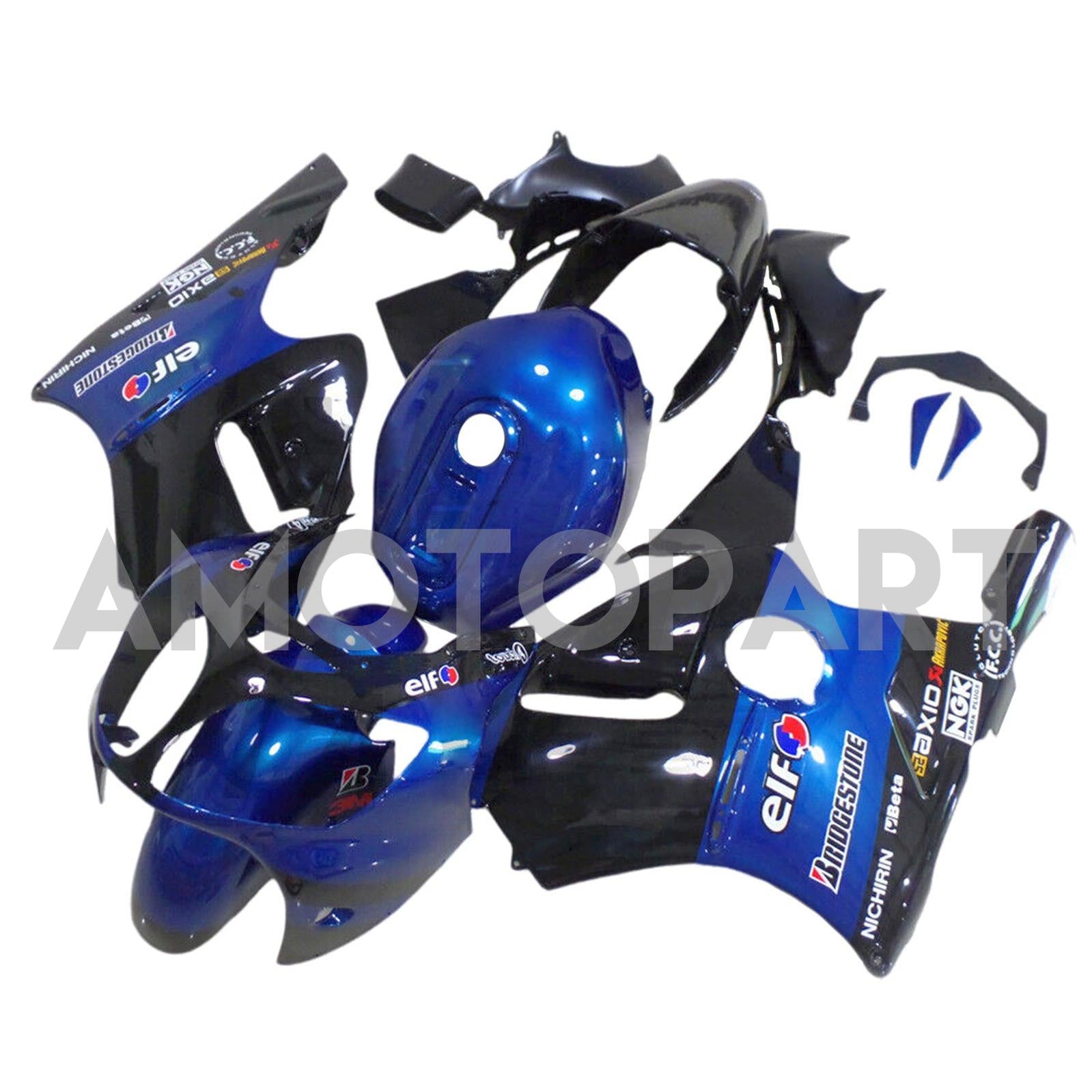 Amotopart 2000-2001 Kawasaki ZX12R Glossy Black Blue Fairing Kit
