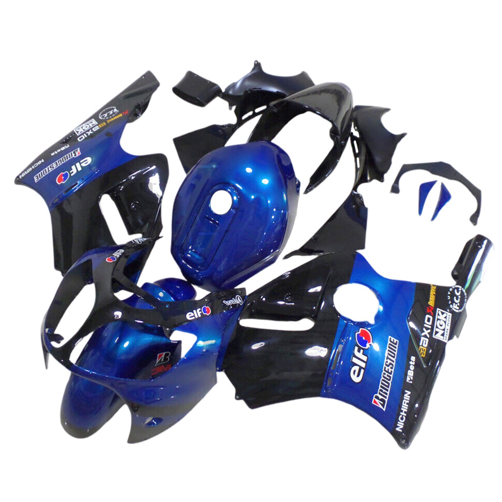 Amotopart 2000-2001 Kawasaki ZX12R Glossy Black Blue Fairing Kit