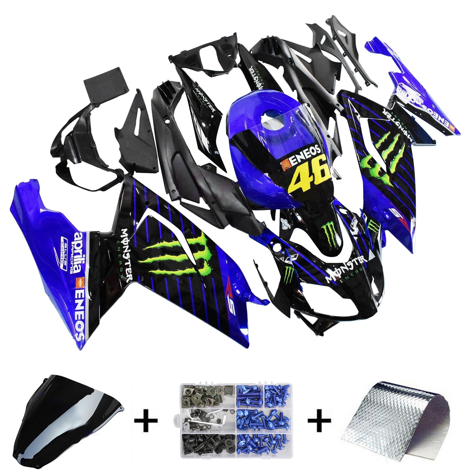 Amotopart 2006-2011 RS125 Aprilia Kit de carénage bleu et noir Style2