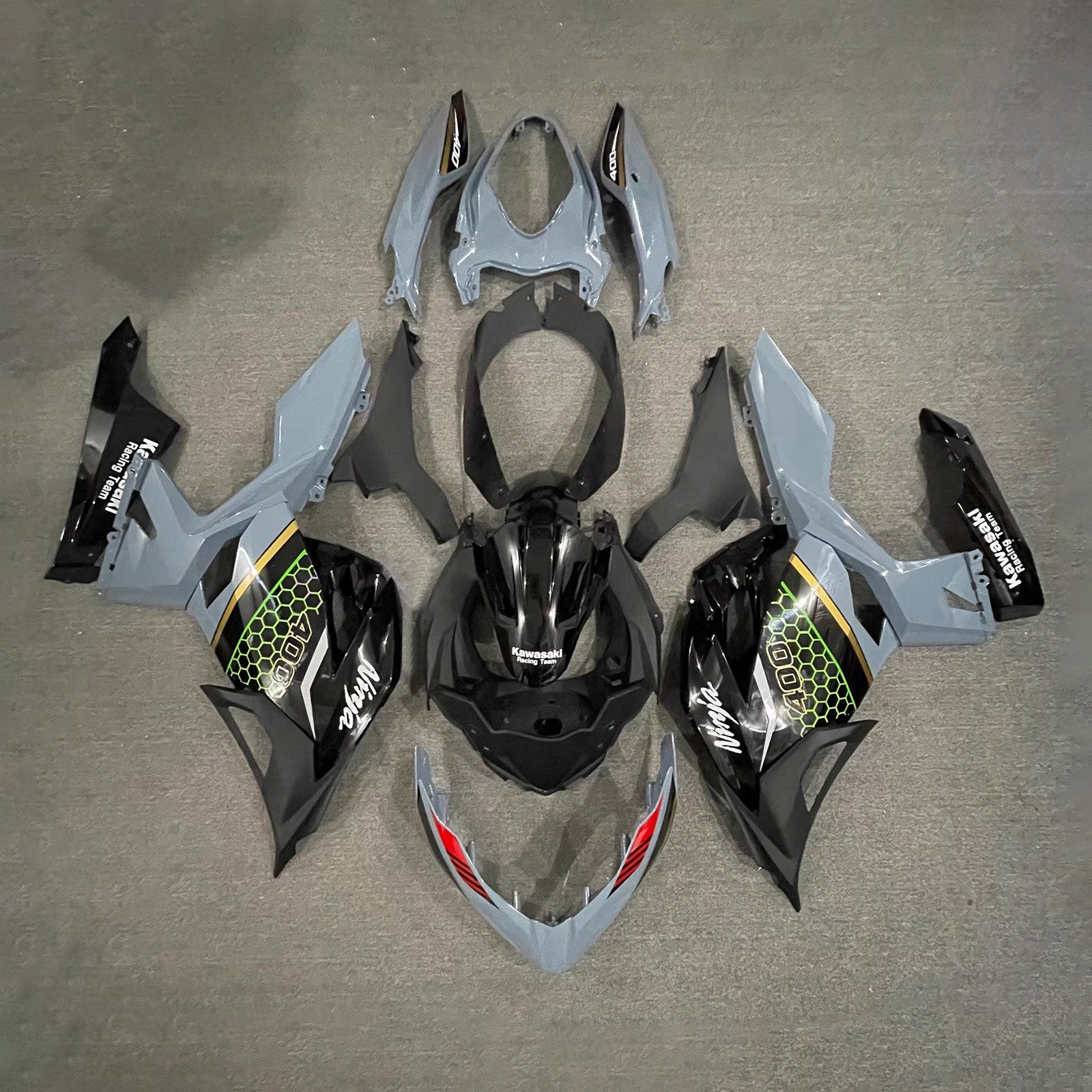 Amotopart 2018-2024 Kawasaki EX400/Ninja400 Black Grey Fairing Kit