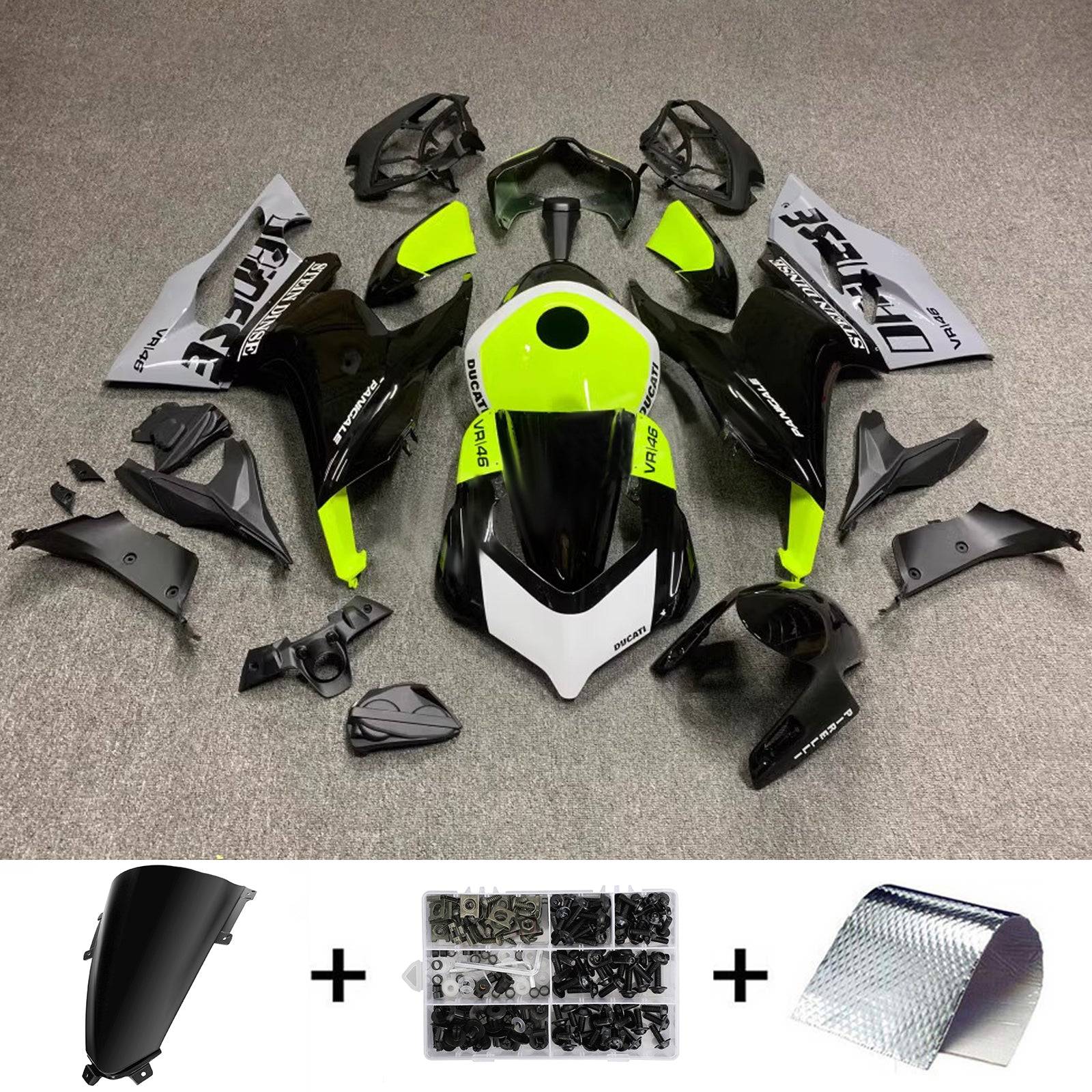 Amotopart 2020-2024 Ducati V2 Glanset Black Grey Green Fairing Kit