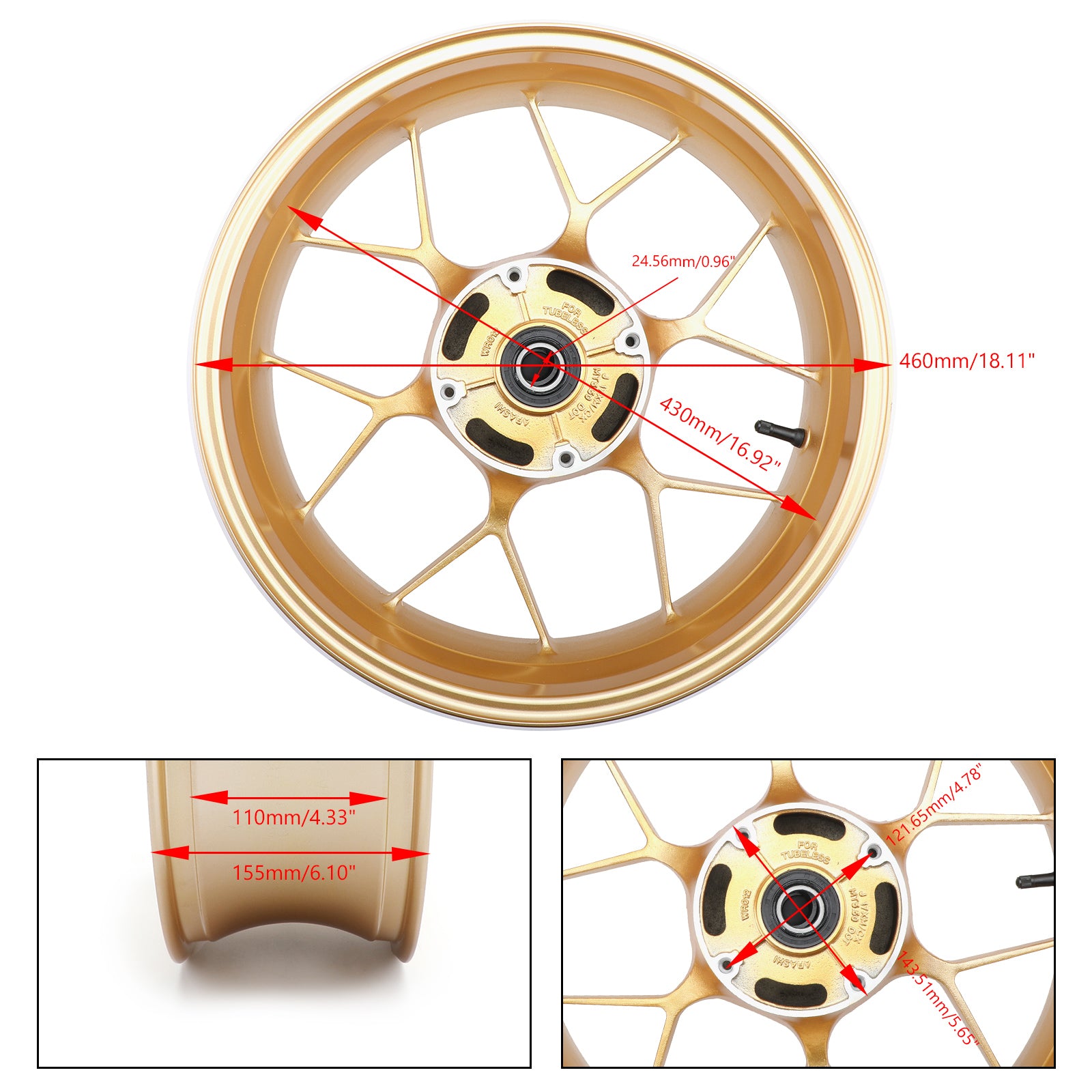 Llanta trasera negra completa de 17" para Honda CBR600RR 2013- 2017