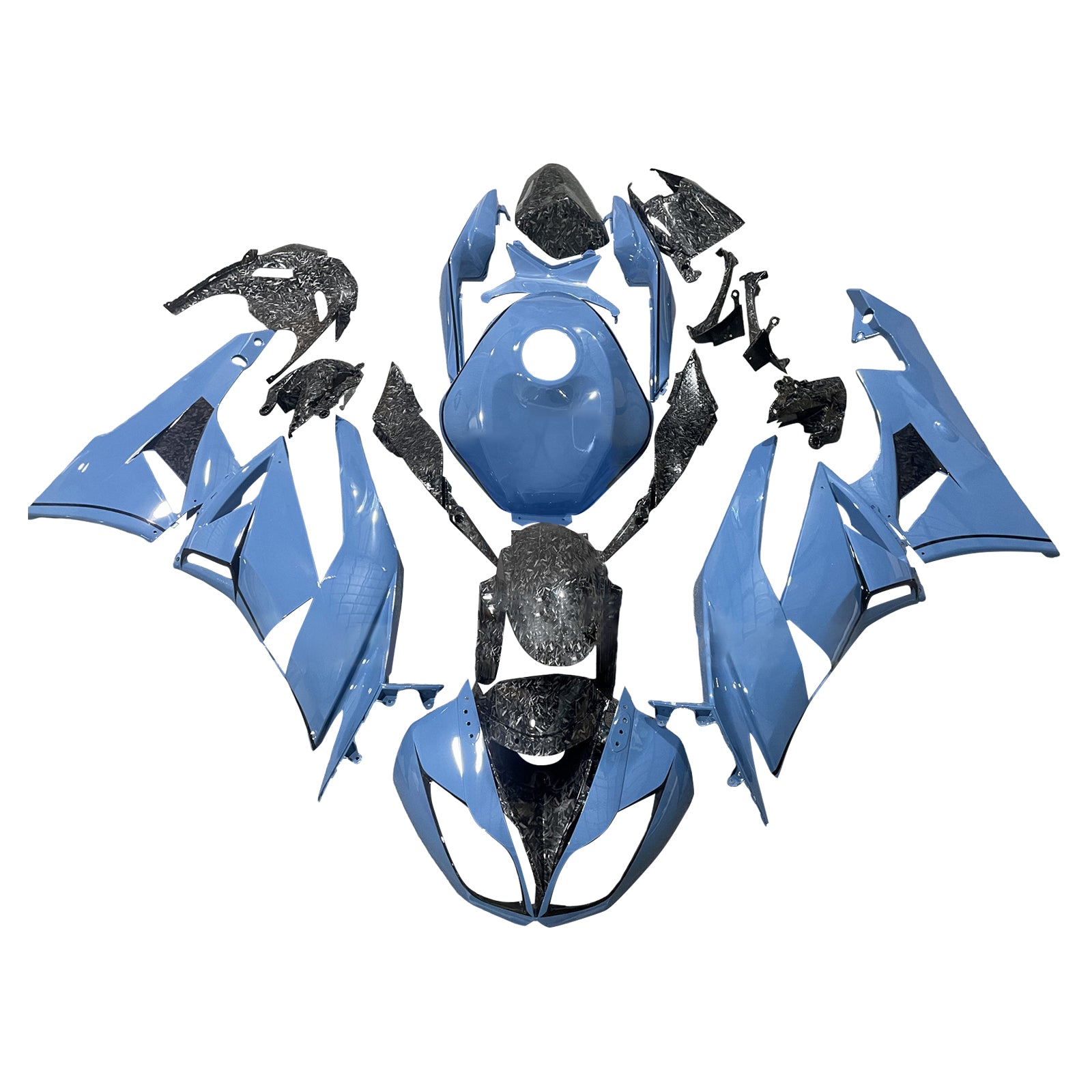 Amotopart 2009-2012 Kawasaki ZX6R 636 Blue Forged Carbon Fairing Kit