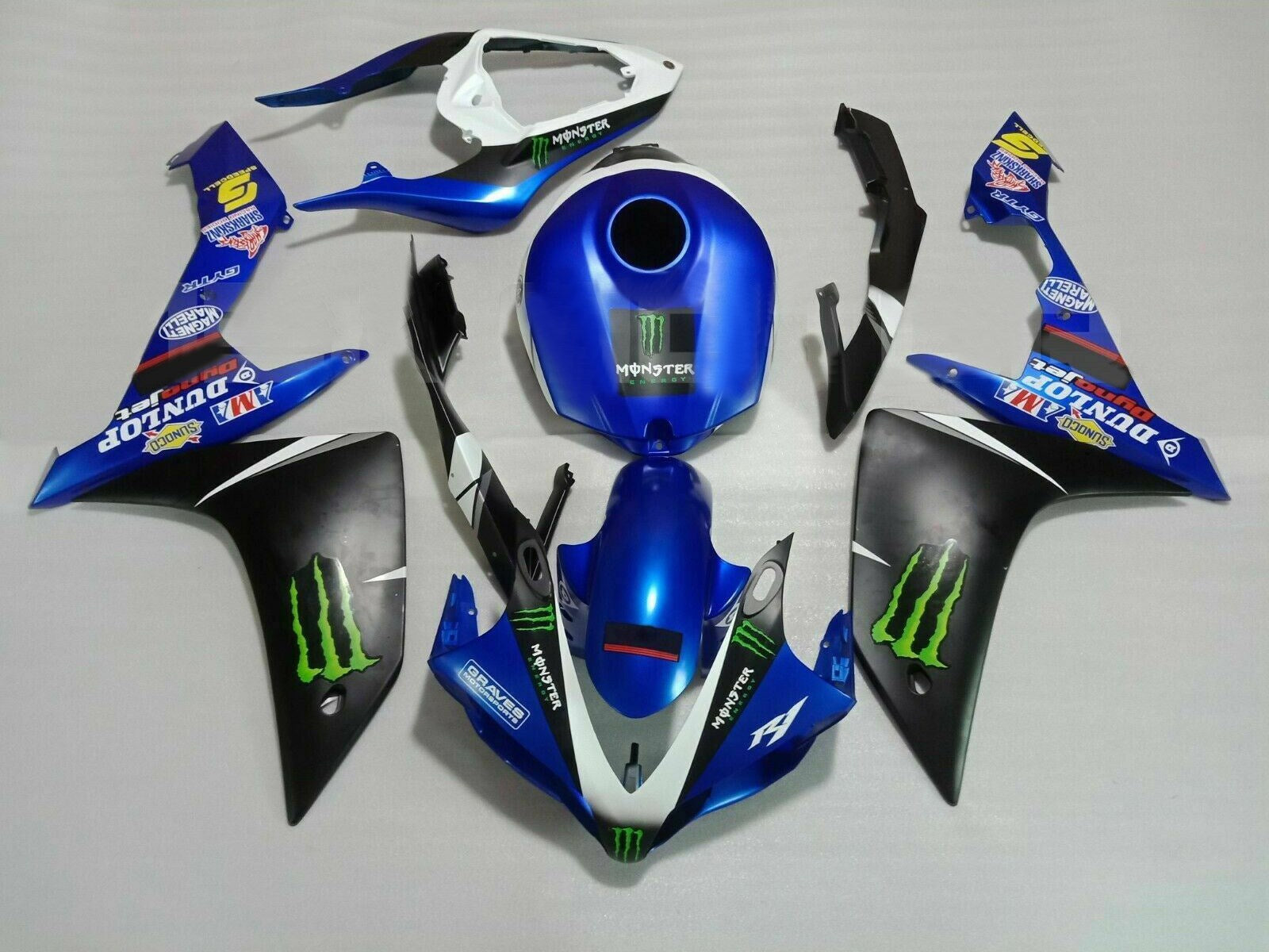 Amotopart 2007-2008 Yamaha YZF 1000 R1 Kit de carénage bleu et noir Style4