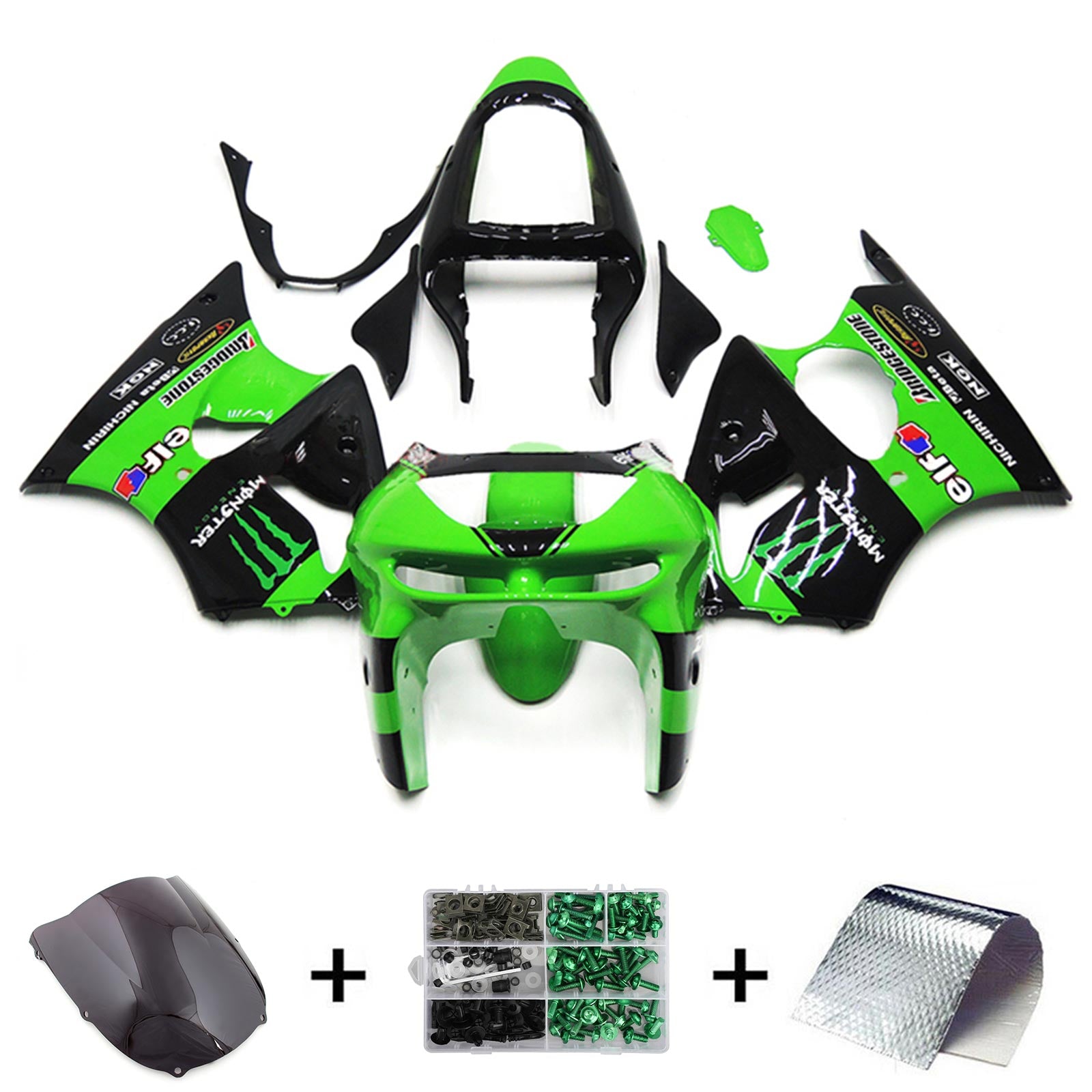 Amotopart 1998-1999 Kawasaki ZX6R Green & Black Style1 Fairing Kit