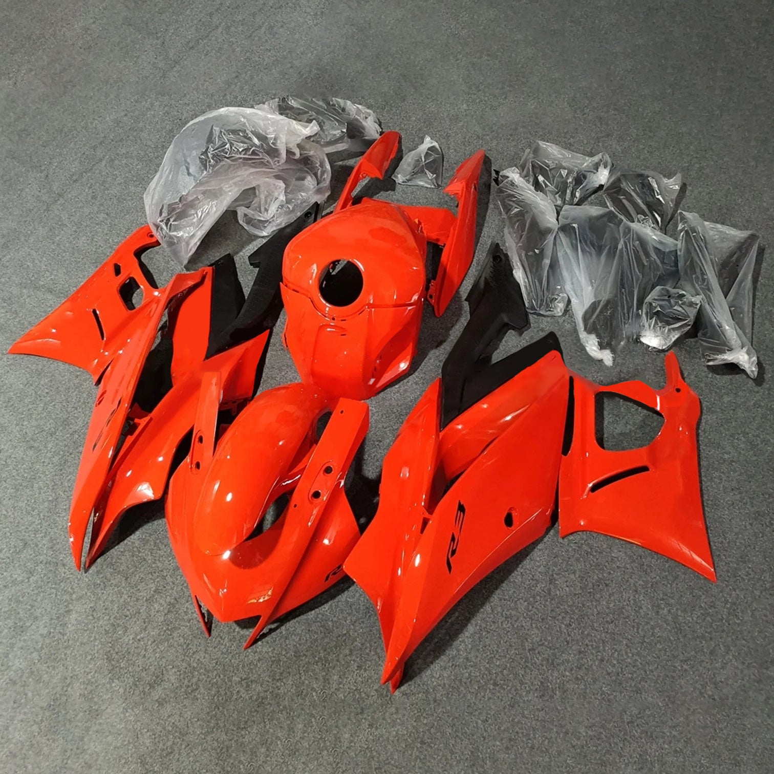 Amotopart 2022-2024 Yamaha YZF-R3 &amp; R25 Orange-Rot-Verkleidungssatz