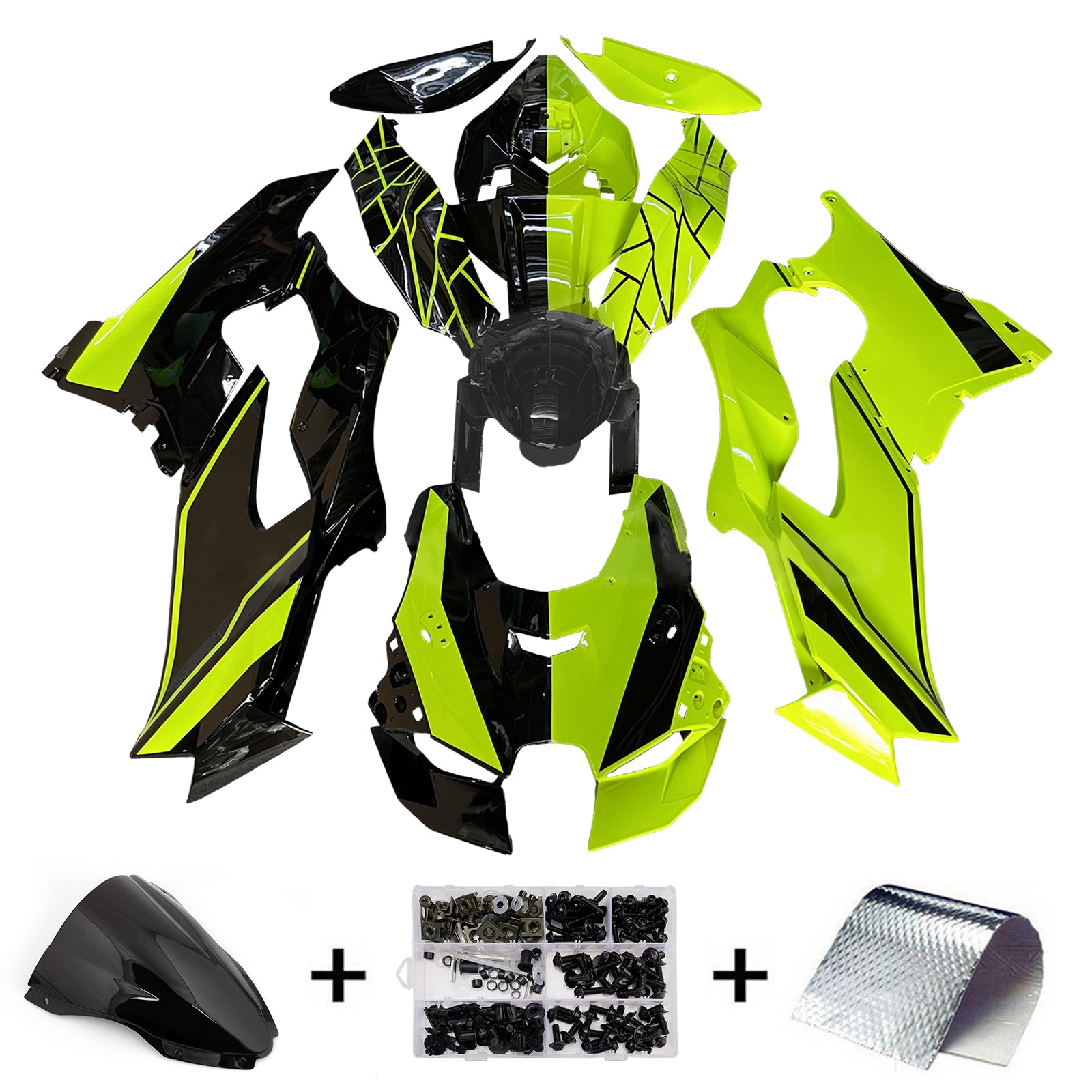 Amotopart 2021-2025 Kawasaki ZX14R ZZR1400 Yellow Black Fairing Kit