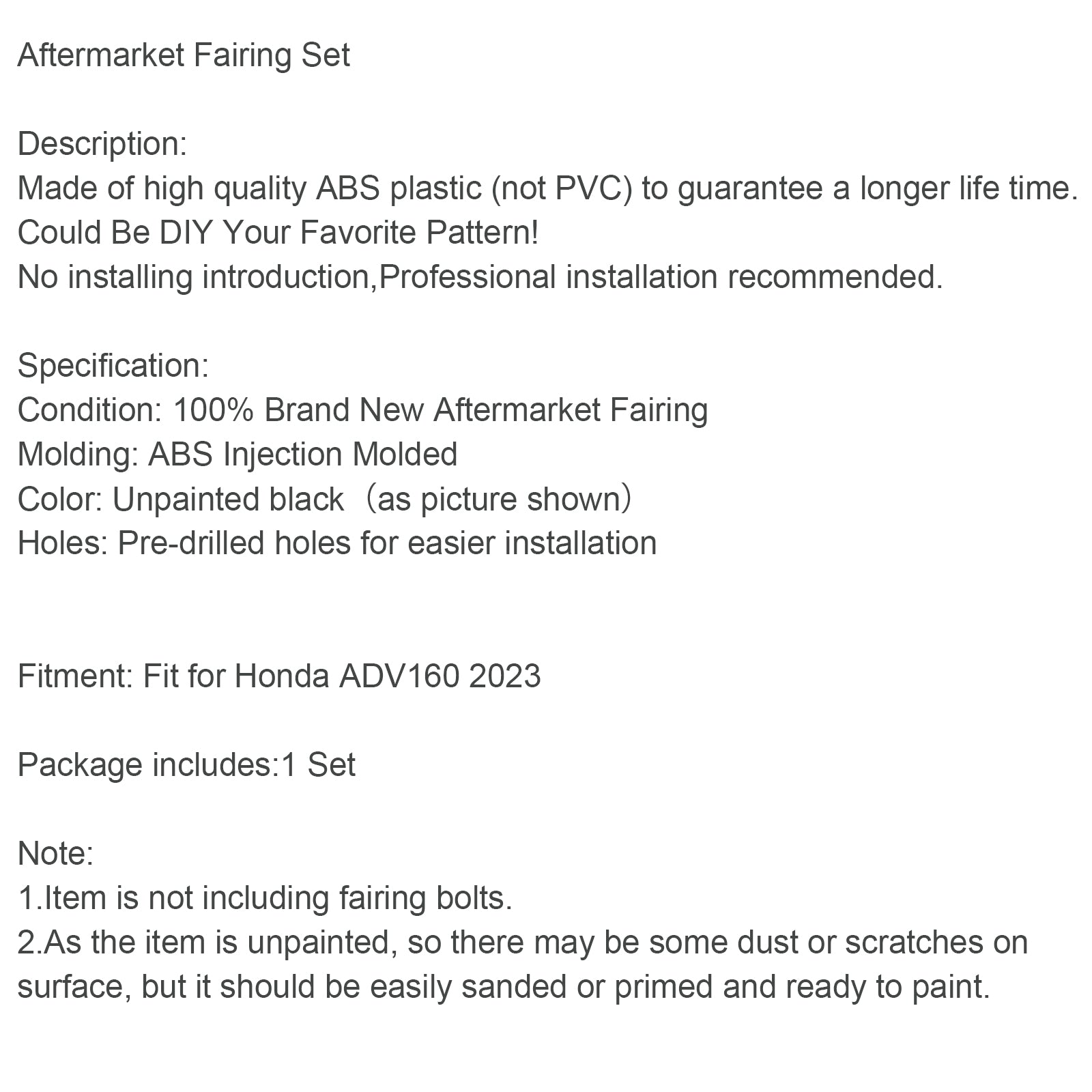 Bodywork Fairing ABS Injection Molding Unpainted For Honda ADV 160 2023