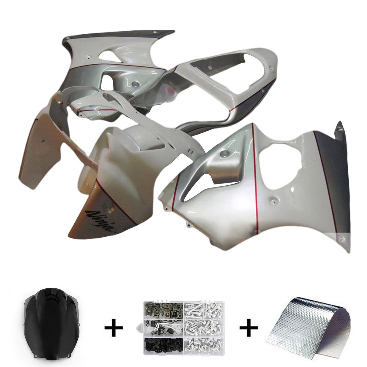 Amotopart 2000-2002 Kawasaki ZX6R 636 y 2005-2008 Kawasaki ZZR600 Kit de carenado blanco gris