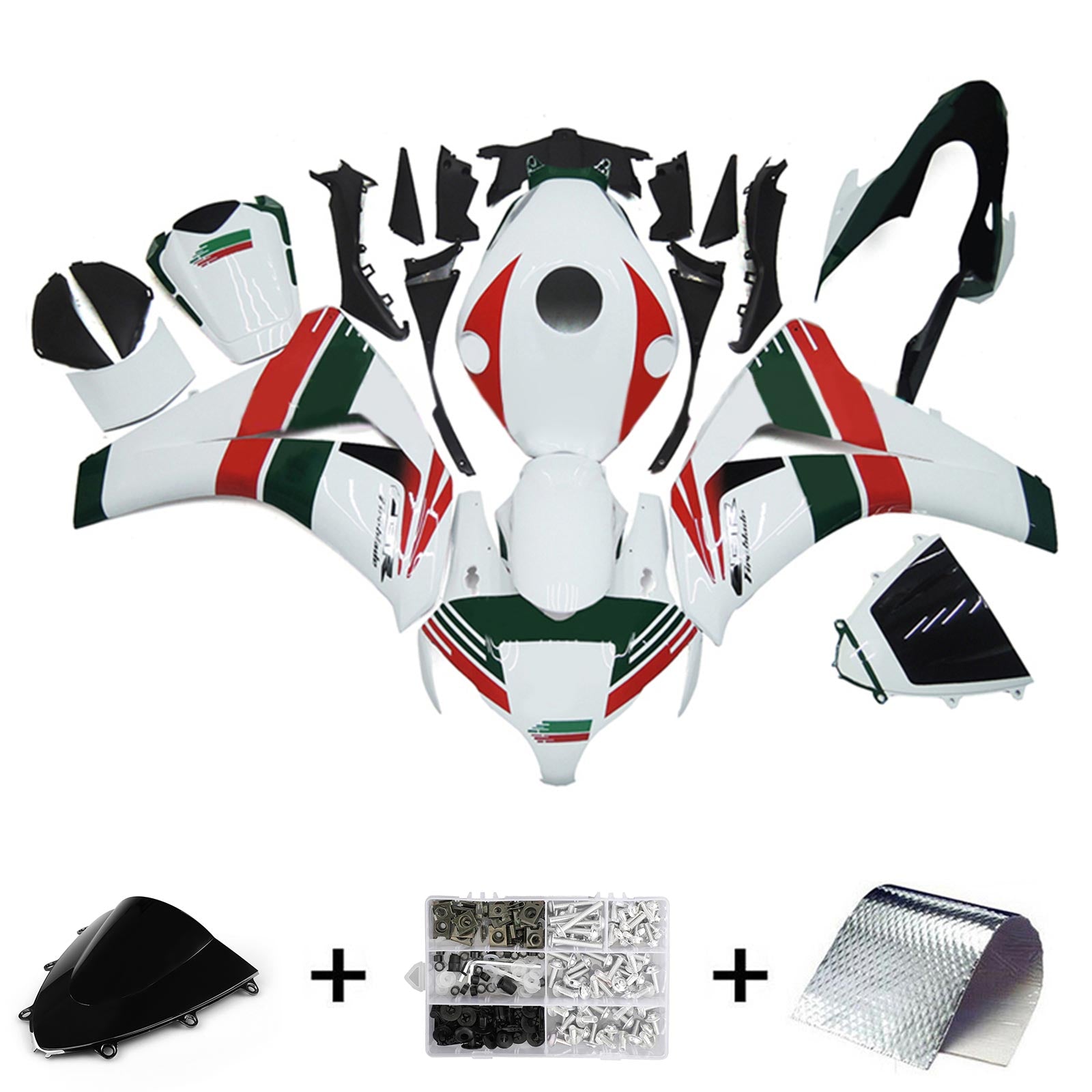 Amotopart Kit de carénage Honda CBR1000RR Style4 rouge et blanc 2008-2011