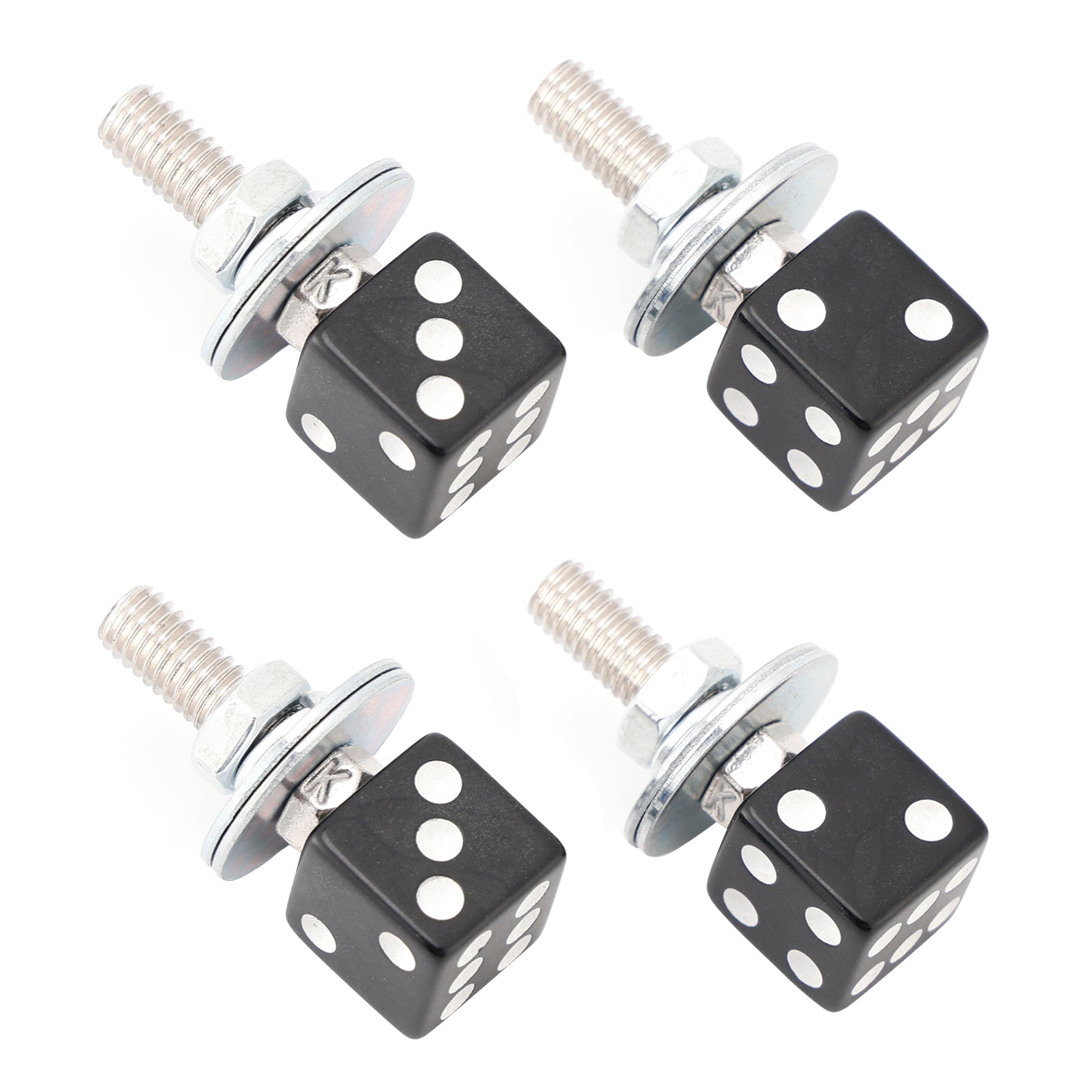 4x Custom DICE License Plate Bolt Screw Black Plastic Motorcycle Chopper Bobber