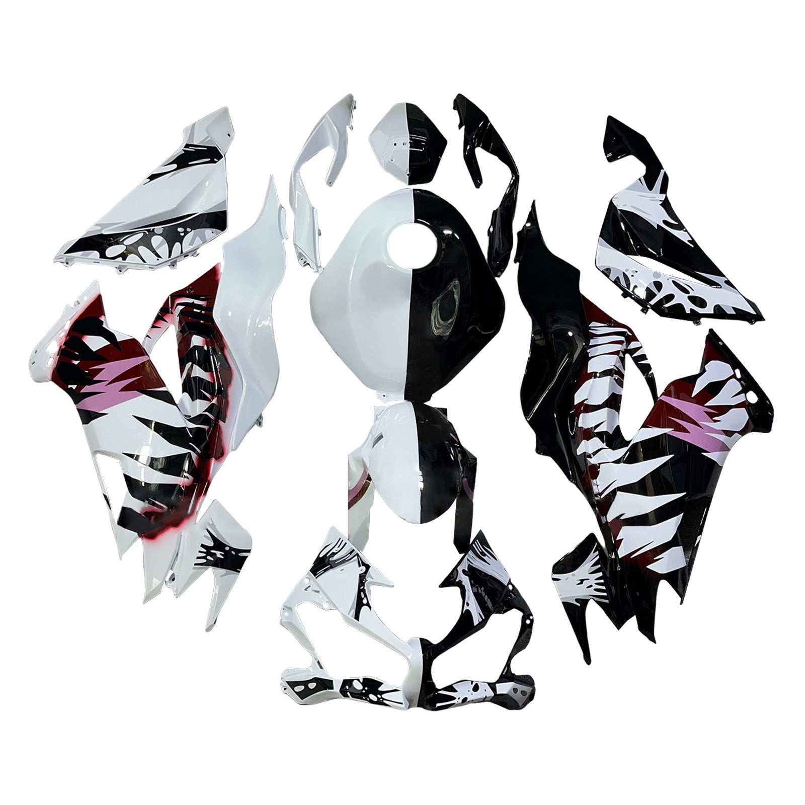 Amotopart 2019-2023 Kawasaki ZX6R Black White Fairing Kit