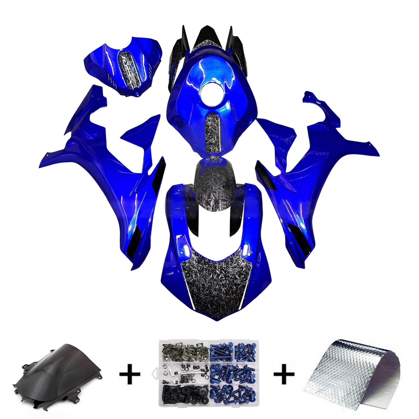 Amotopart 2015-2019 Yamaha YZF-R1 Blue & Black Forged Carbon Fiber Pattern Fairing Kit
