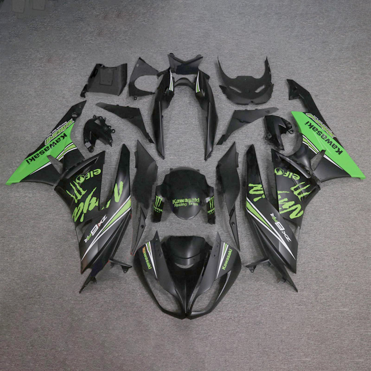 Amotopart Kawasaki 2009-2012 ZX6R 636 Verde&amp;Nero Style1 Kit carena