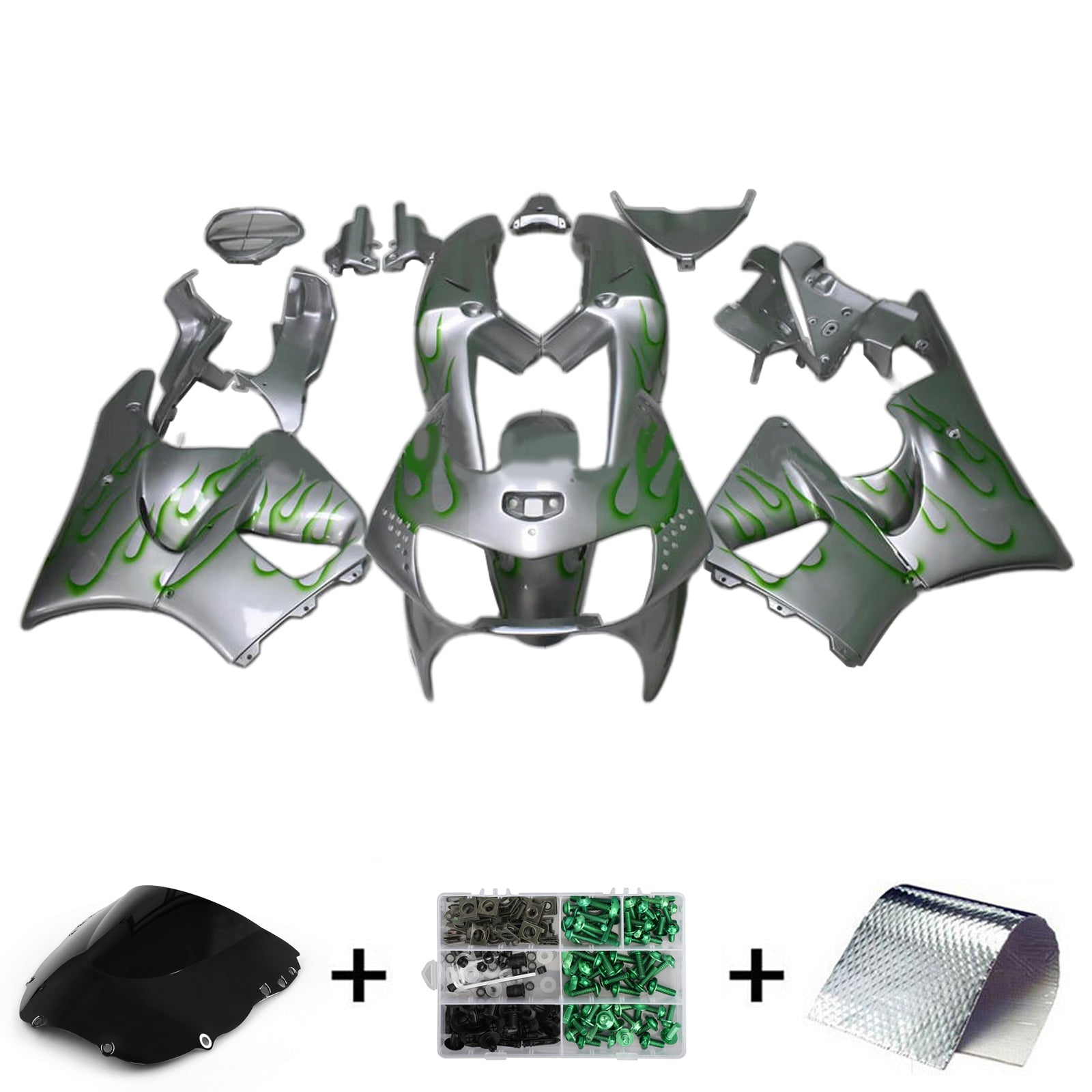 Amotopart 1998-1999 Honda CBR900RR 919 Kit de carénage flamme grise et verte