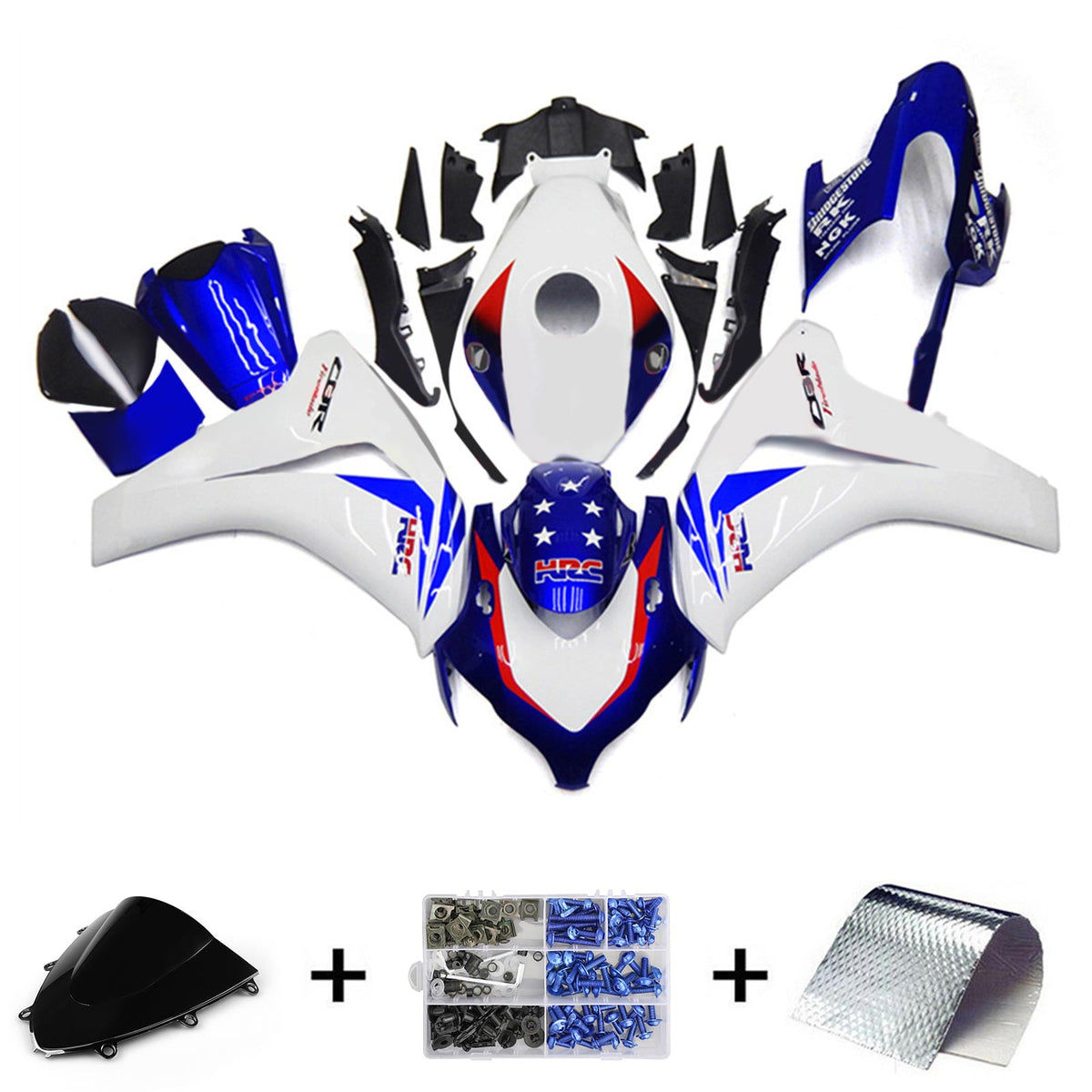 Amotopart 2008-2011 Honda CBR1000RR Kit de carénage bleu et blanc