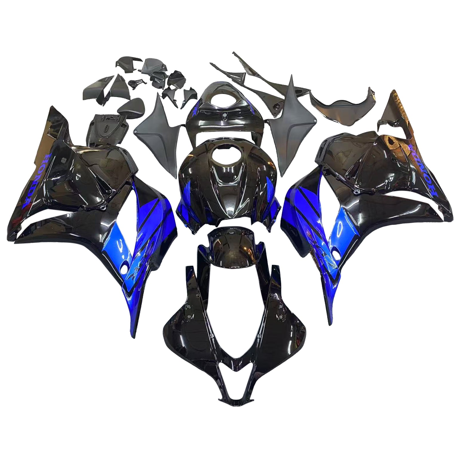 Amotopart 2009-2012 Honda CBR600RR Black ＆ Kit de carénage bleu