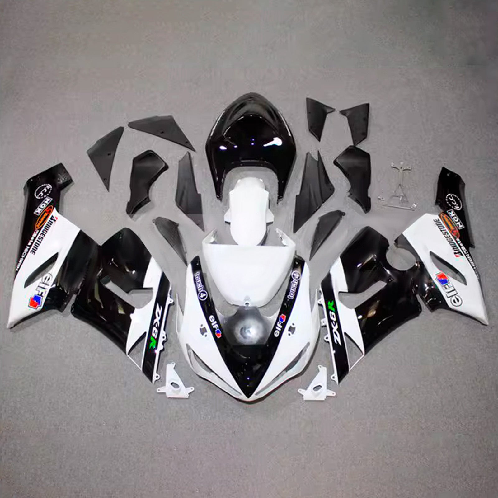 Amotopart 2005-2006 Kawasaki ZX6R 636 Black White Fairing Kit