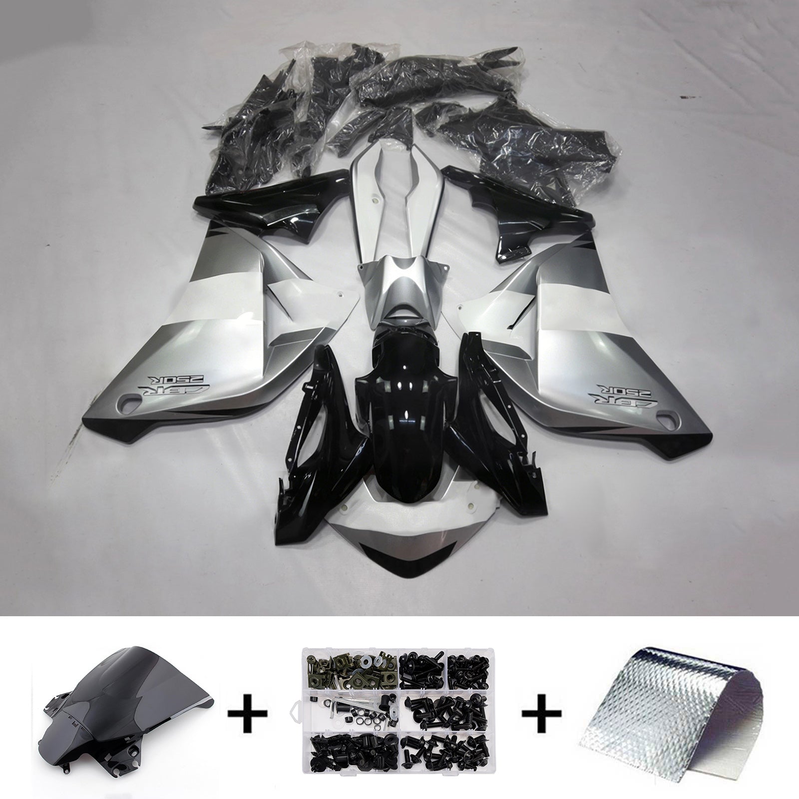 Amotopart 2011-2015 ホンダ CBR250R ホワイト/シルバー フェアリングキット