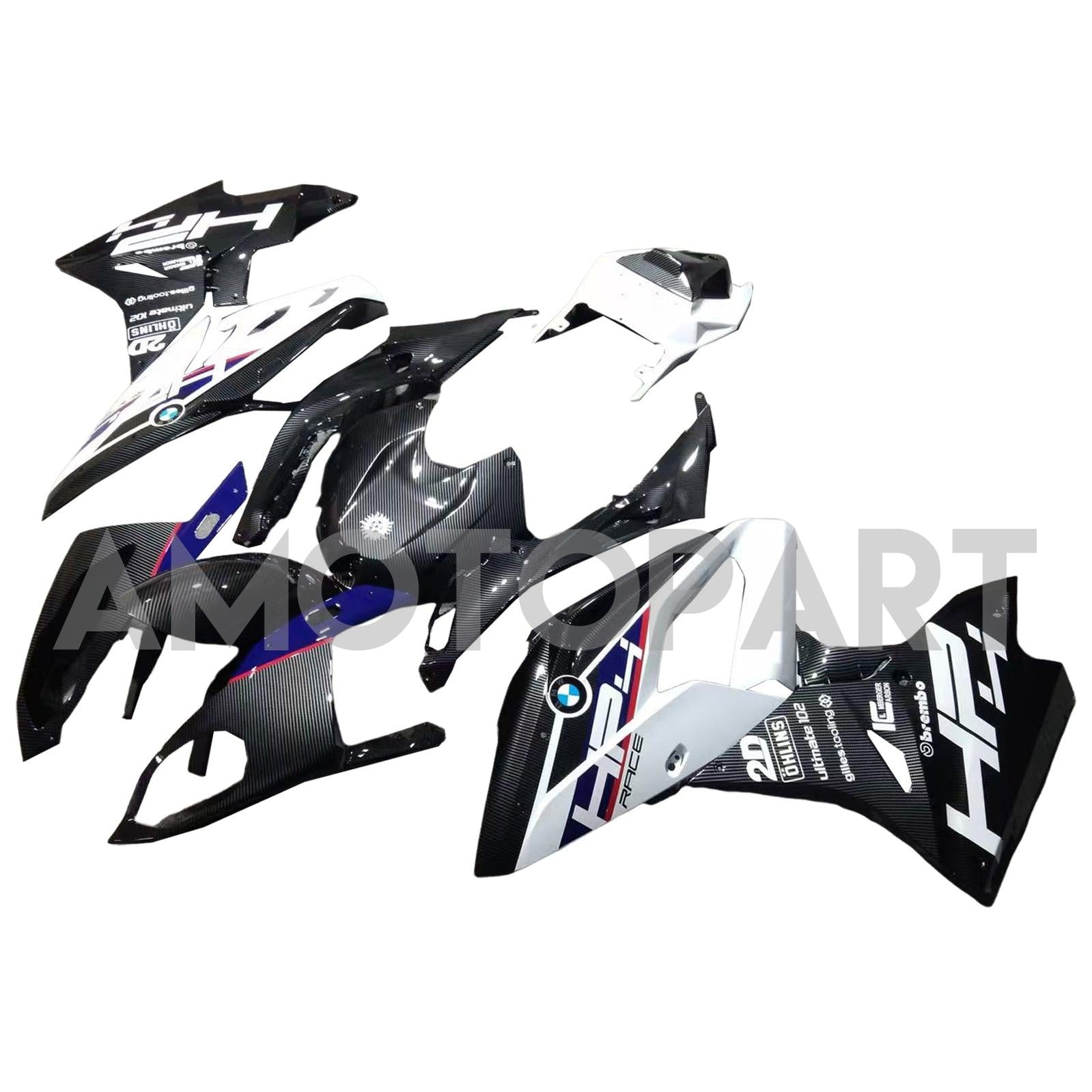 Amotopart 2017-2018 BMW S1000RR Carbon Fiber Pattern White Blue Fairing Kit