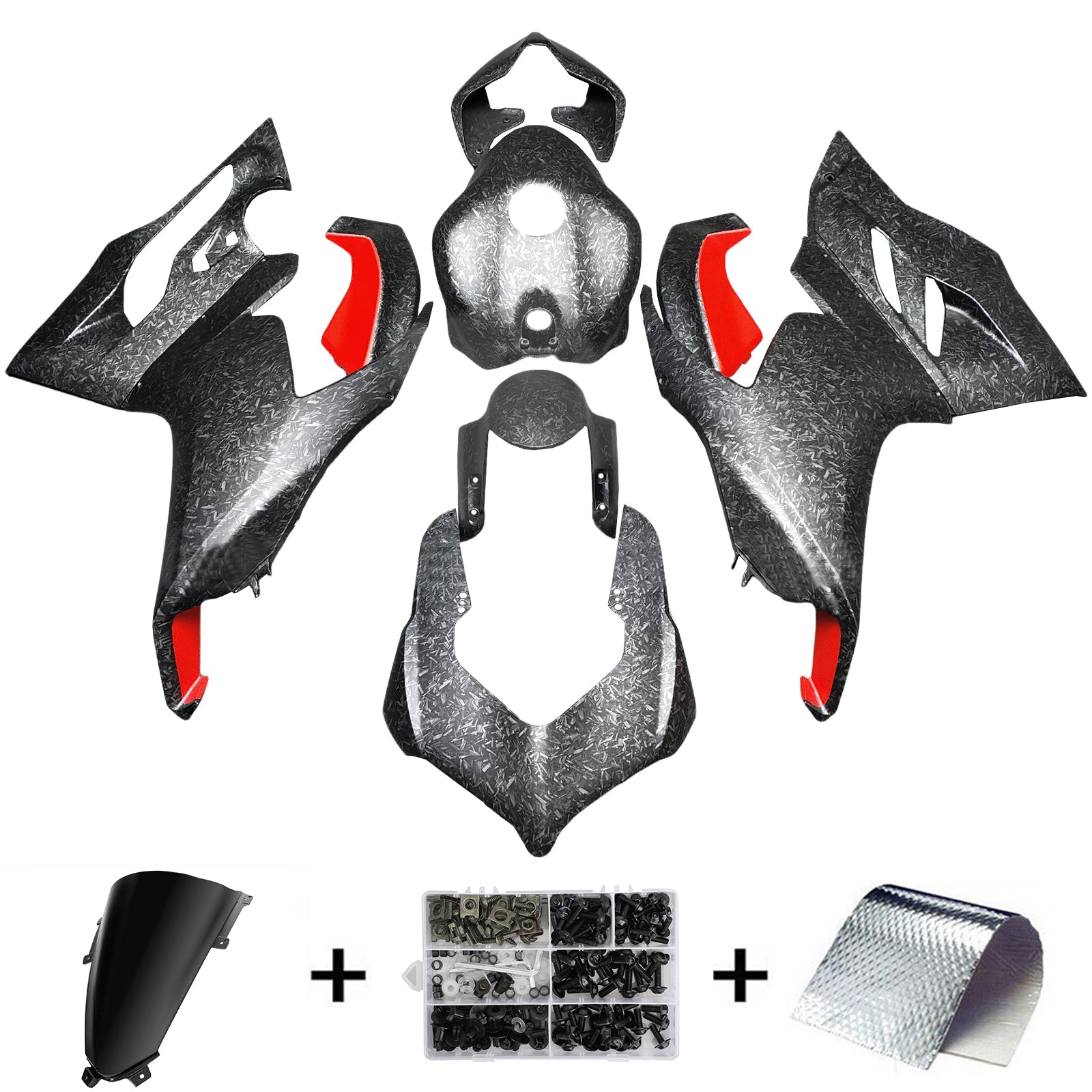 Amotopart 2020-2024 Ducati V2 smidde karbonfibermønstre Red Fairing Kit