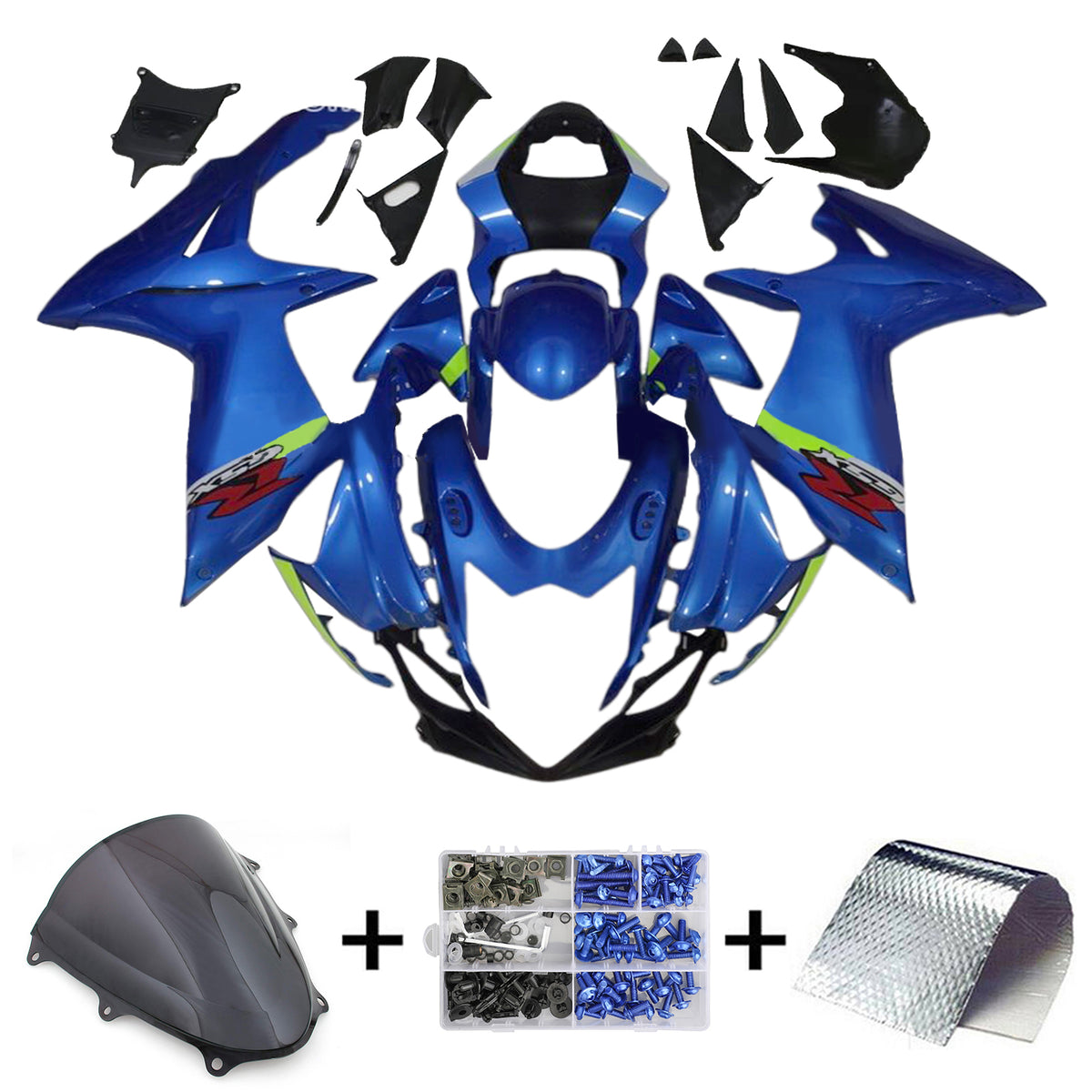 Amotopart 2011-2024 K11 GSXR 600/750 スズキ ブルー ネオンイエロー アクセント フェアリングキット