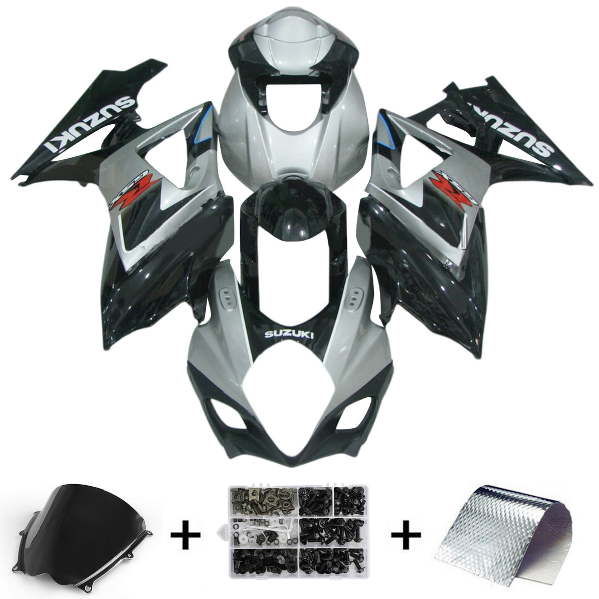 Amotopart 2007-2008 K7 GSXR1000 Suzuki Kit de carénage gris et noir