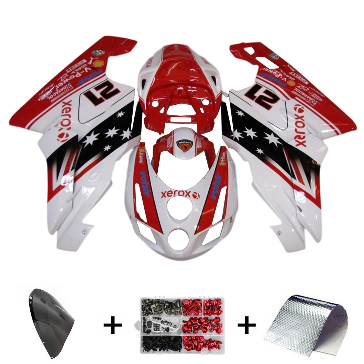 Amotopart 2003 2004 Ducati 999 749 Red&White Style5 Fairing Kit