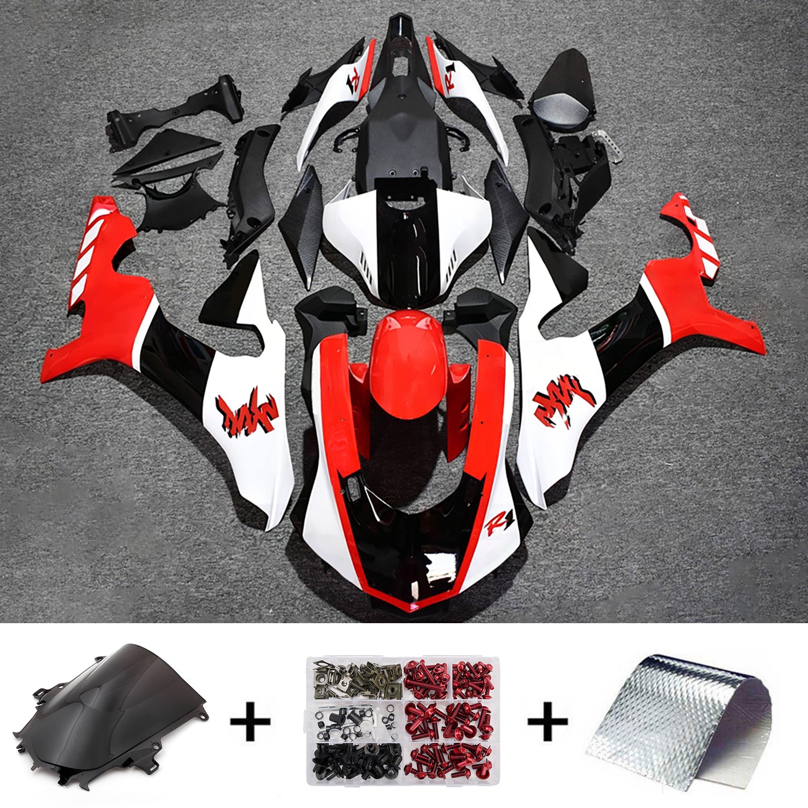 Amotopart 2015-2019 Yamaha YZF 1000 R1 Red/Black/White Fairing Kit