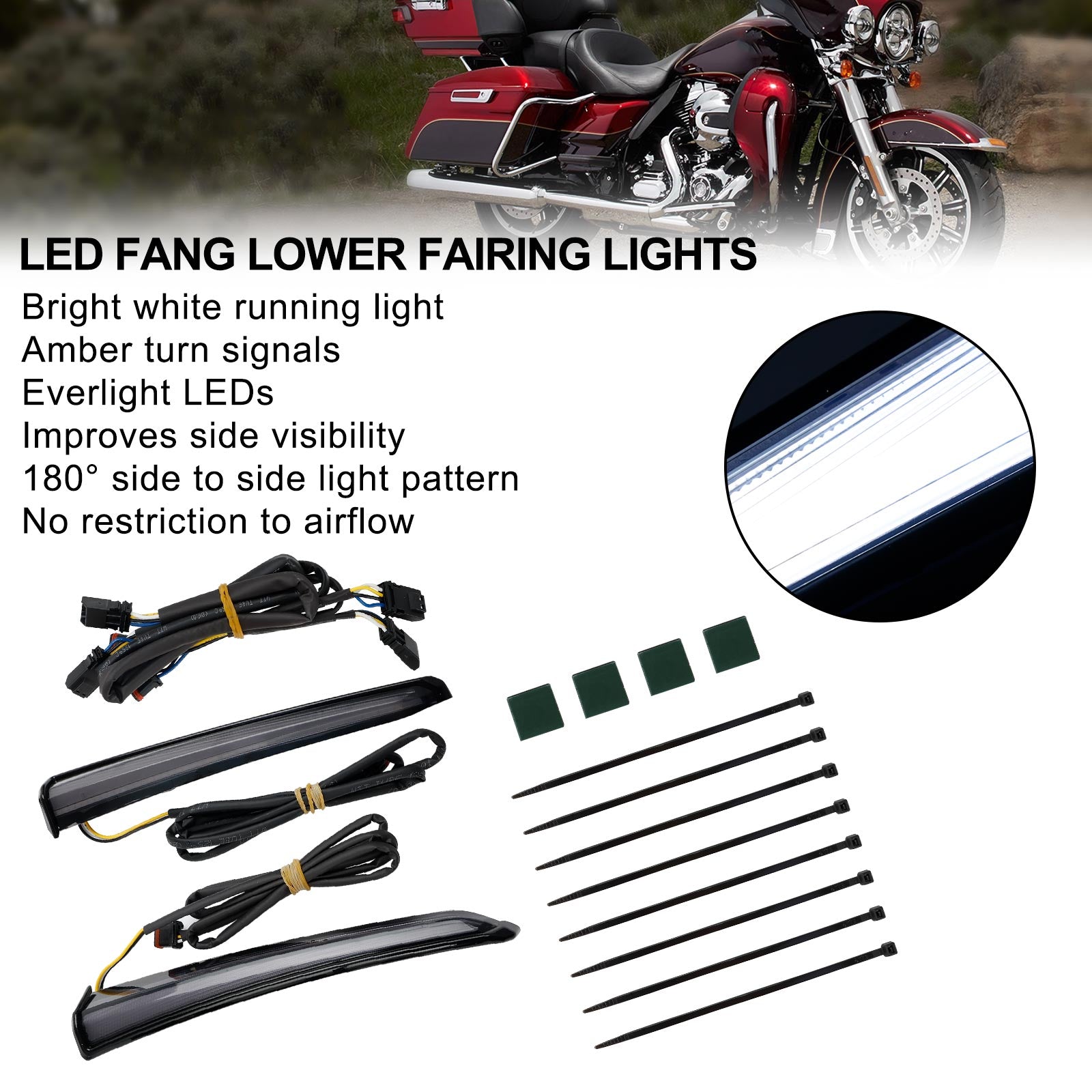 45801 LED Fang Lower Fairing Lights for Touring Road Glide 2014-2023