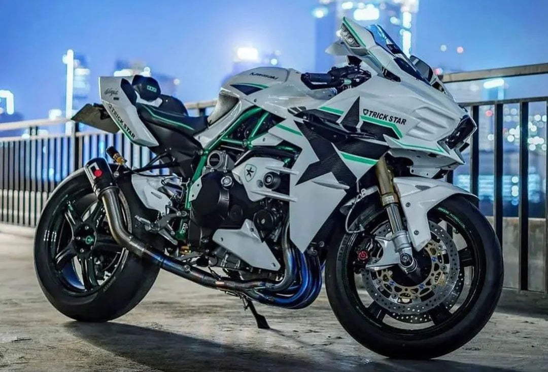 Amotopart 2015–2022 Ninja H2 Kawasaki weiß-grün gestreiftes Verkleidungsset