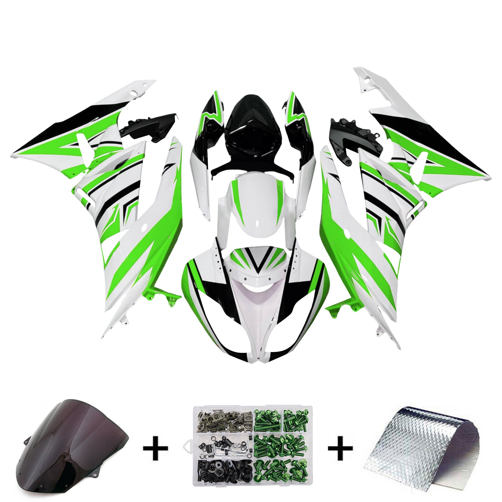 Amotopart 2009-2012 Kawasaki ZX6R 636 White Light Green Fairing Kit