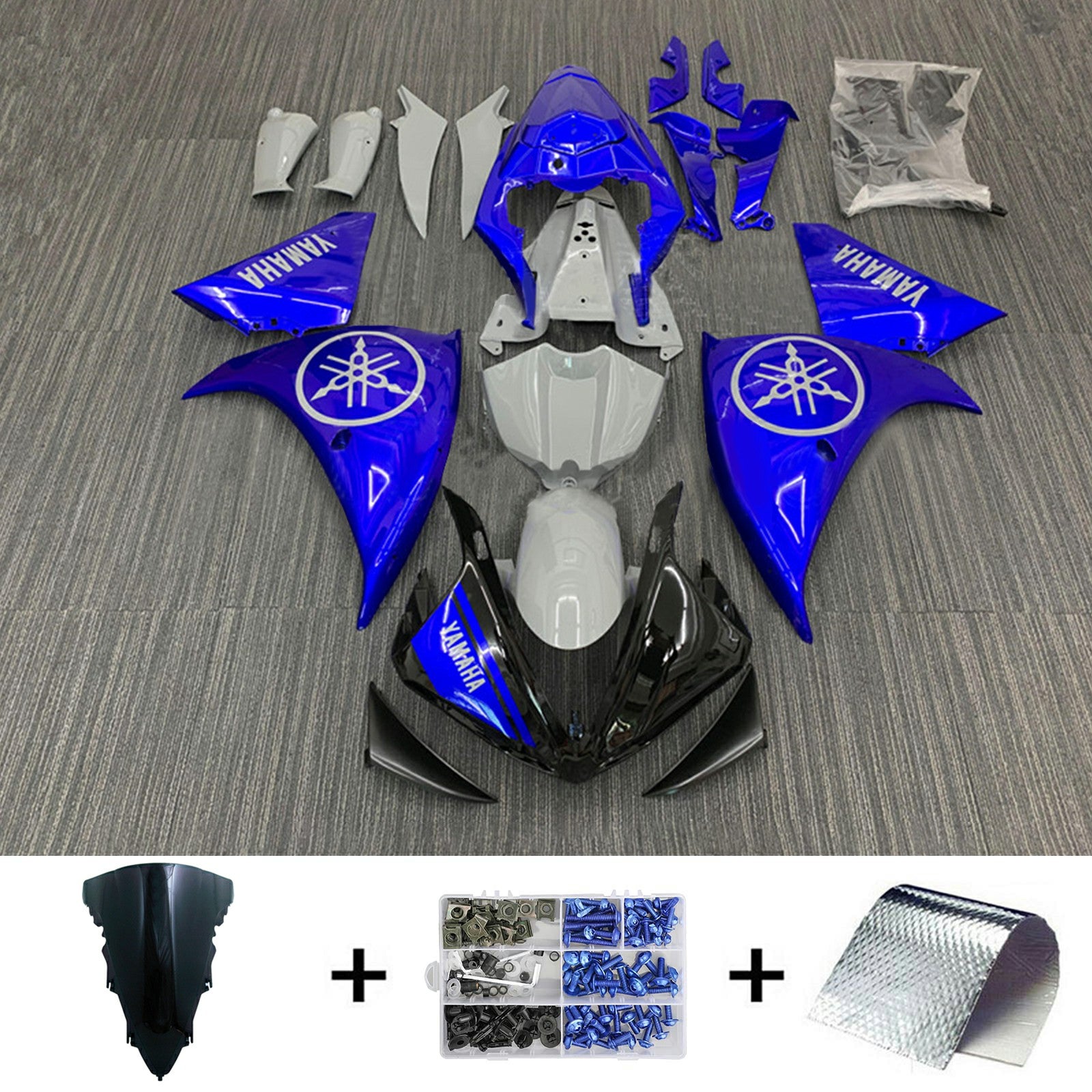 Amotopart 2009-2011 ヤマハ YZF 1000 R1 グロスブラック&ブルー フェアリングキット