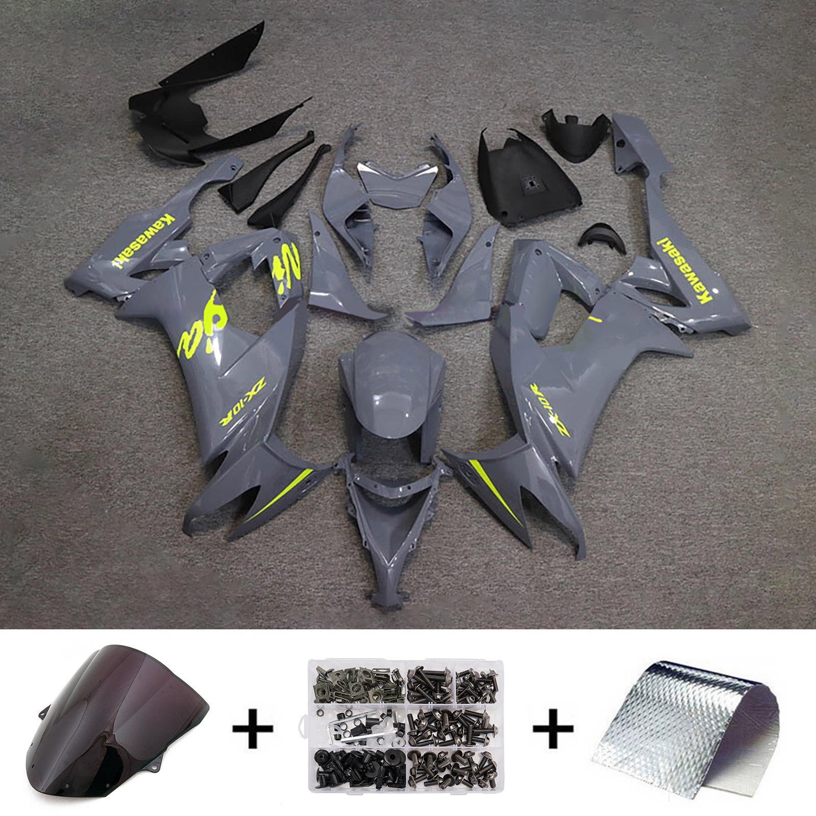 Amotopart 2008-2010 Kawasaki ZX10R Grey Yellow Fairing Kit