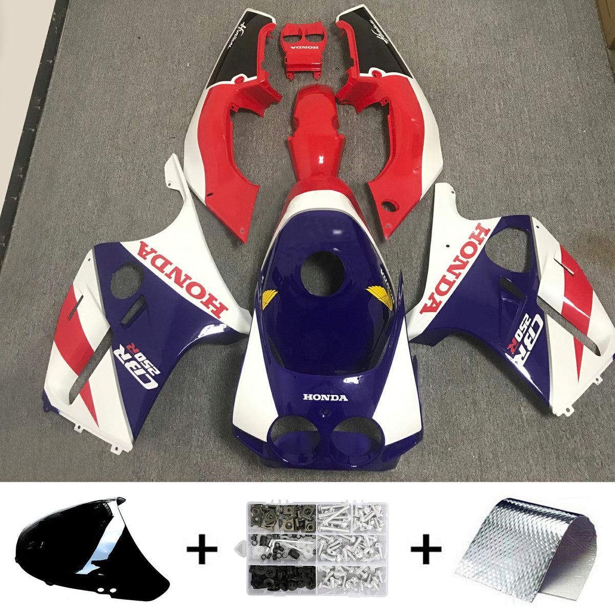 Amotopart 1990-1998 CBR250RR MC22 Kit de carénage Honda rouge et bleu Style1