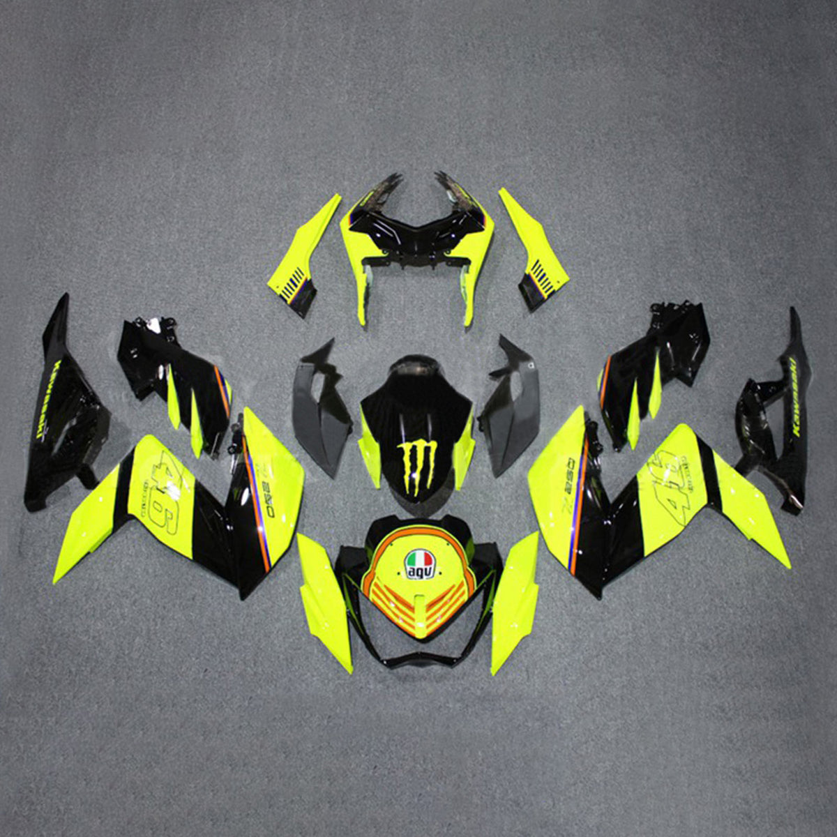 Amotopart 2015-2016 Z250 Z300 Kawasaki Kit carena giallo e nero