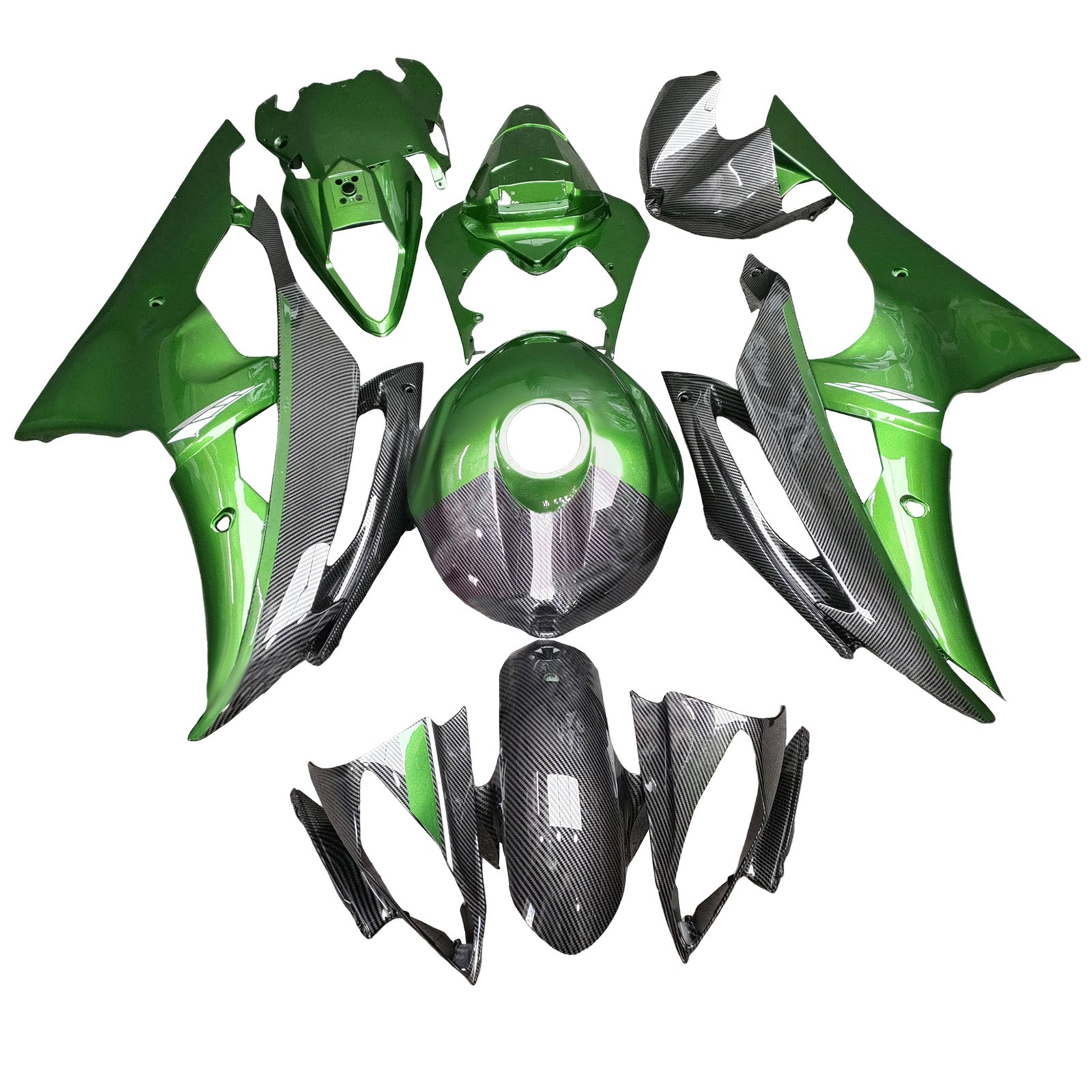 Amotopart 2008-2016 Yamaha YZF-R6 Green & Black Carbon Fiber Pattern Fairing Kit