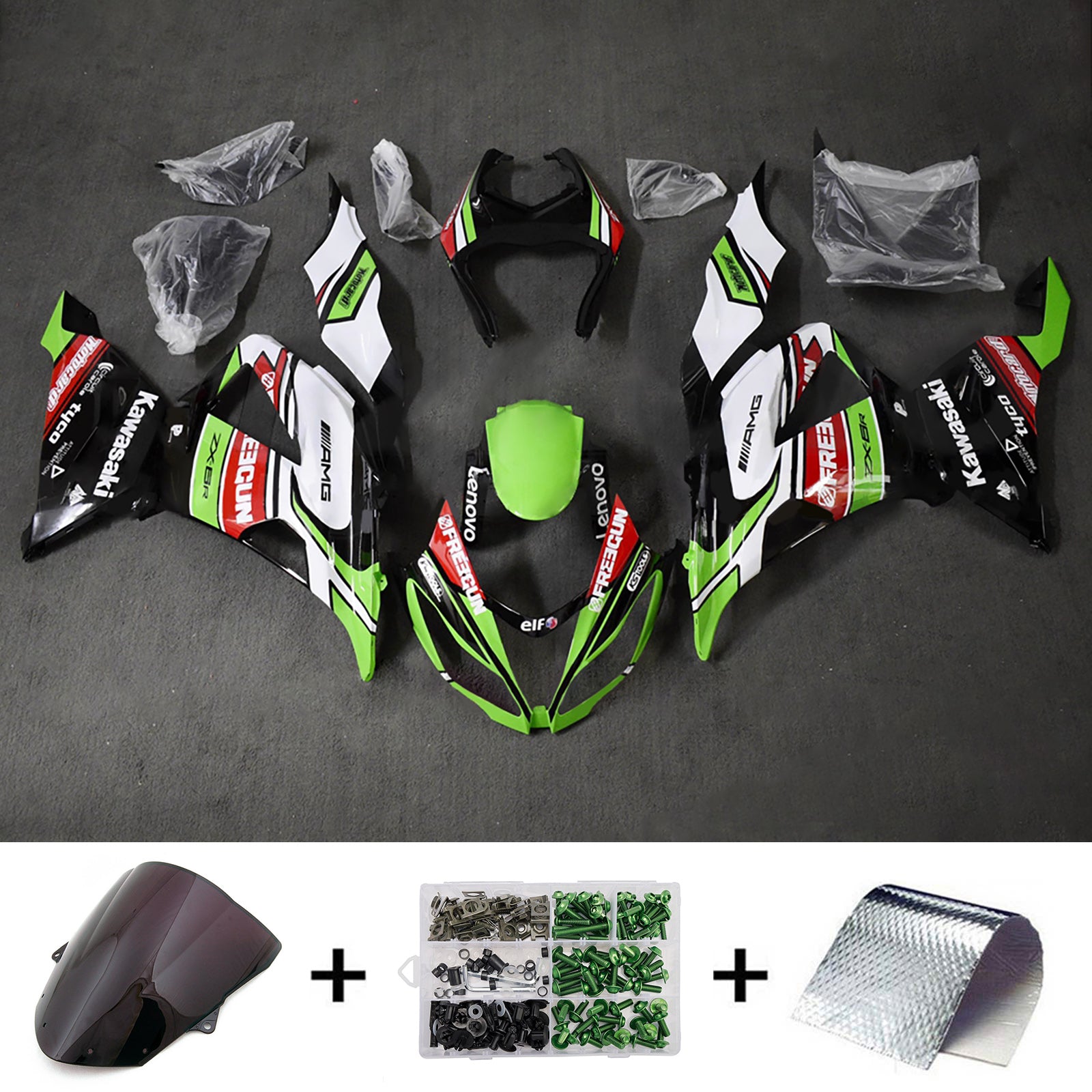 Amotopart 2013-2018 Kawasaki ZX6R 636 Black Green White Red  Fairing Kit