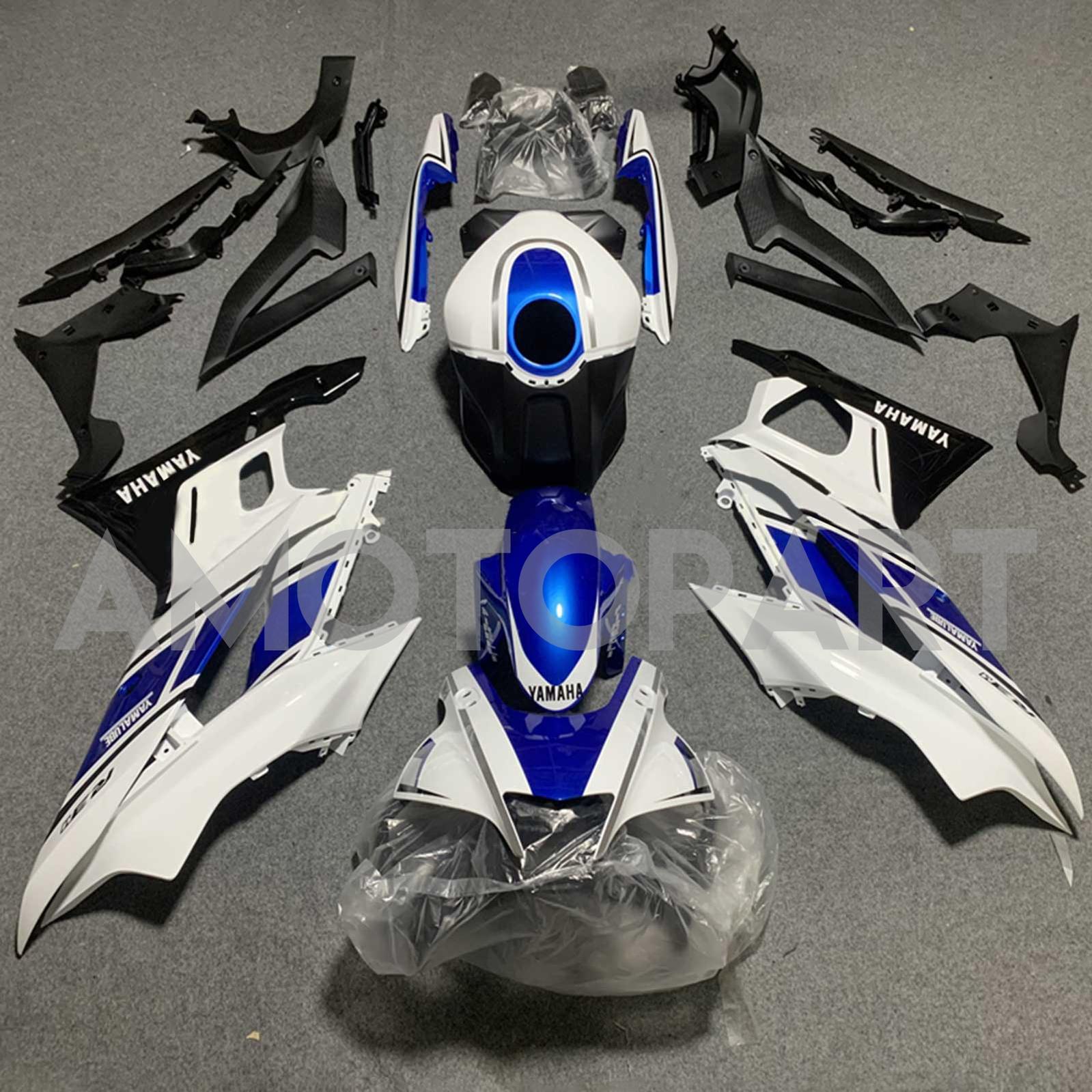 Amotopart 2022-2024 Yamaha YZF-R3 R25 White&Blue Style4 Fairing Kit