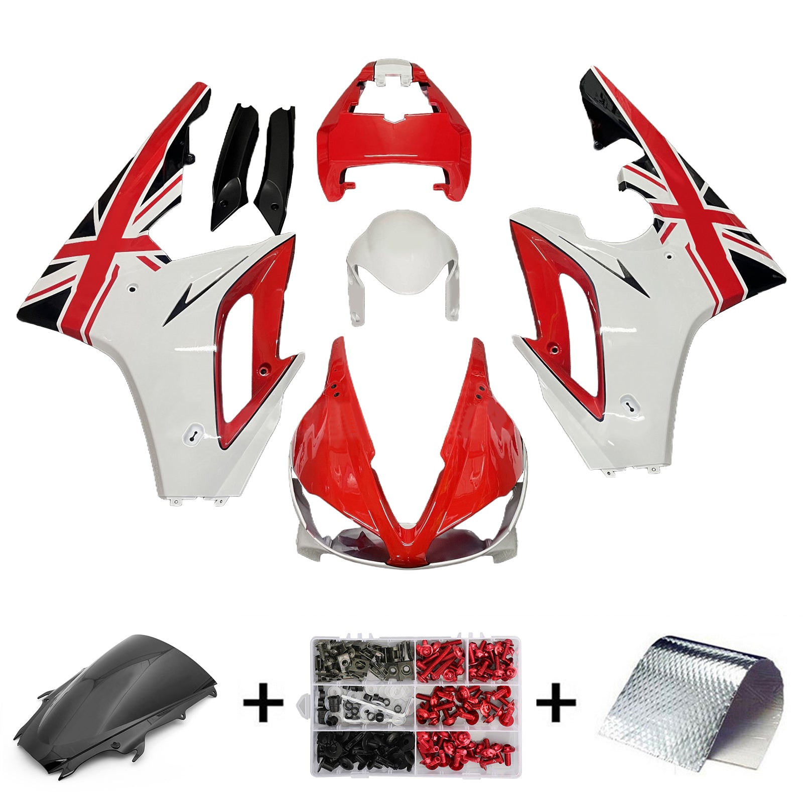 Amotopart 2009-2012 Triumph Daytona 675 Glossy White Red Fairing Kit